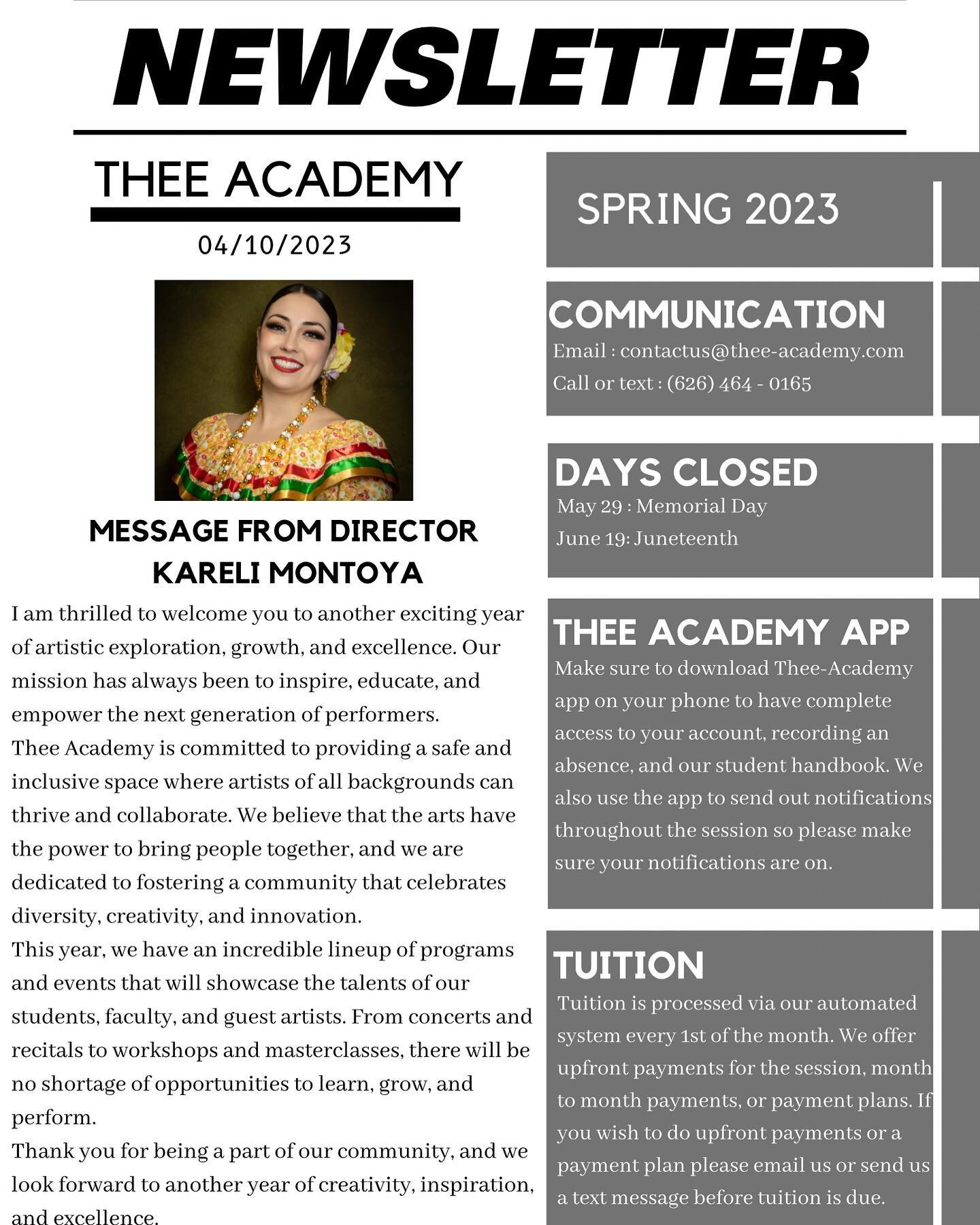 We&rsquo;re so excited to announce our very first newsletter to our families. Spring session starts today and we cannot wait to welcome back our students and welcome new faces! 💃 🎤 🎶 
&bull;
PS: there is still time to register for our spring sessi