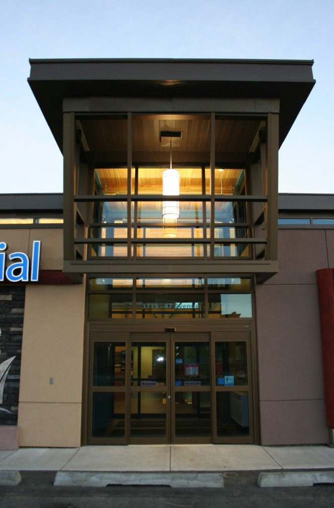 Alumicor 2500 series, automatic sliding doors, custom entrance canopy