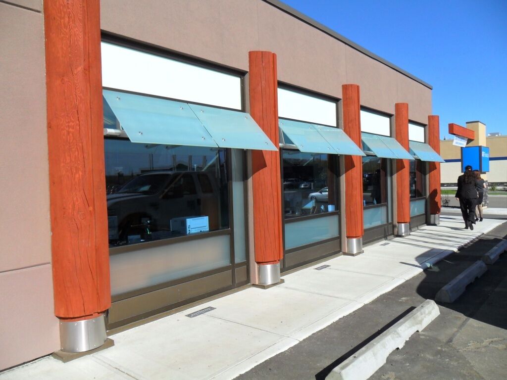 Glass sunshades and stainless steel brackets