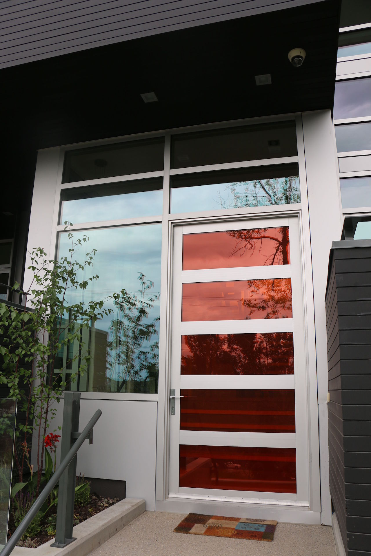 Curtainwall, door, aluminum panels