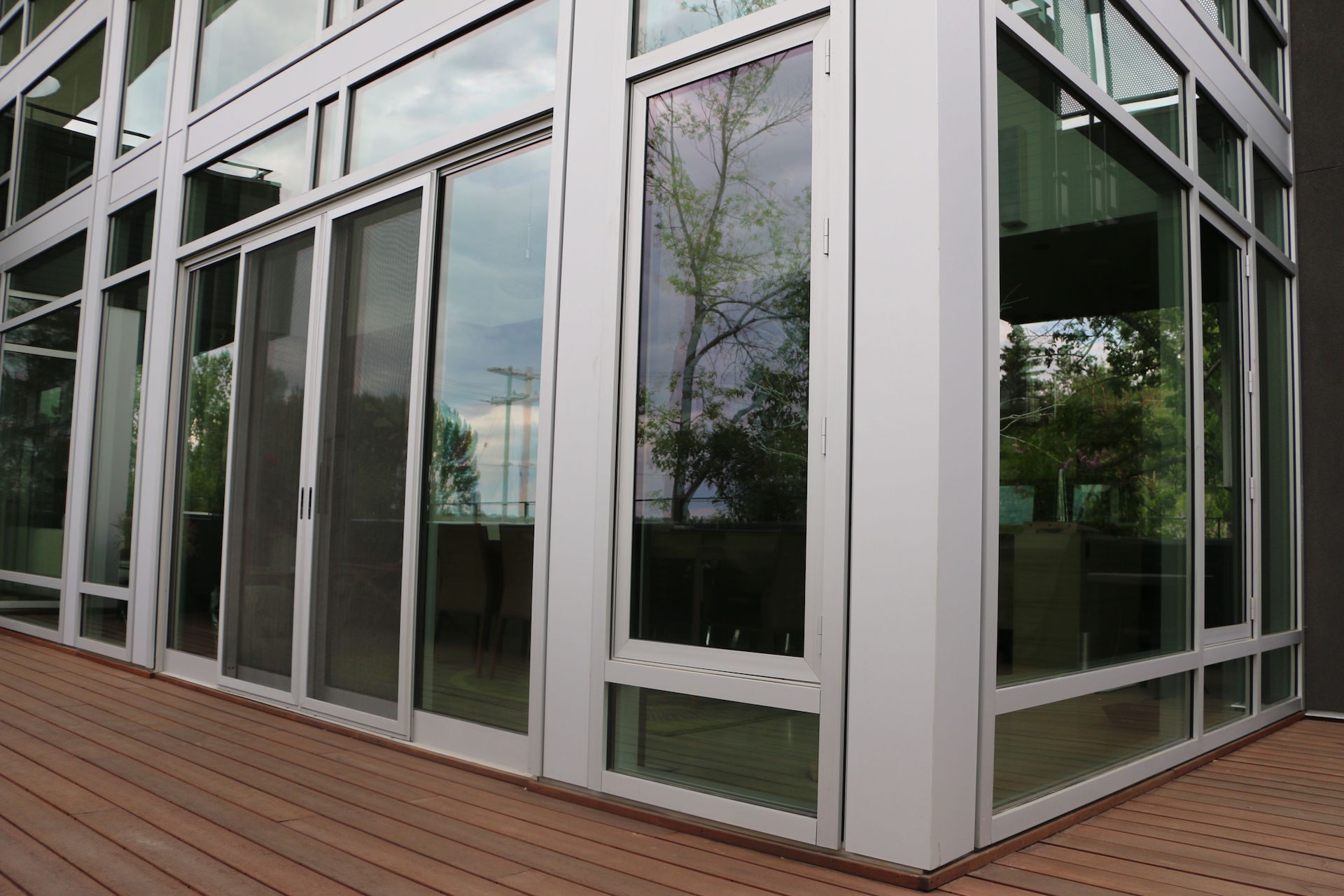 Curtainwall, sliding door, aluminum panels