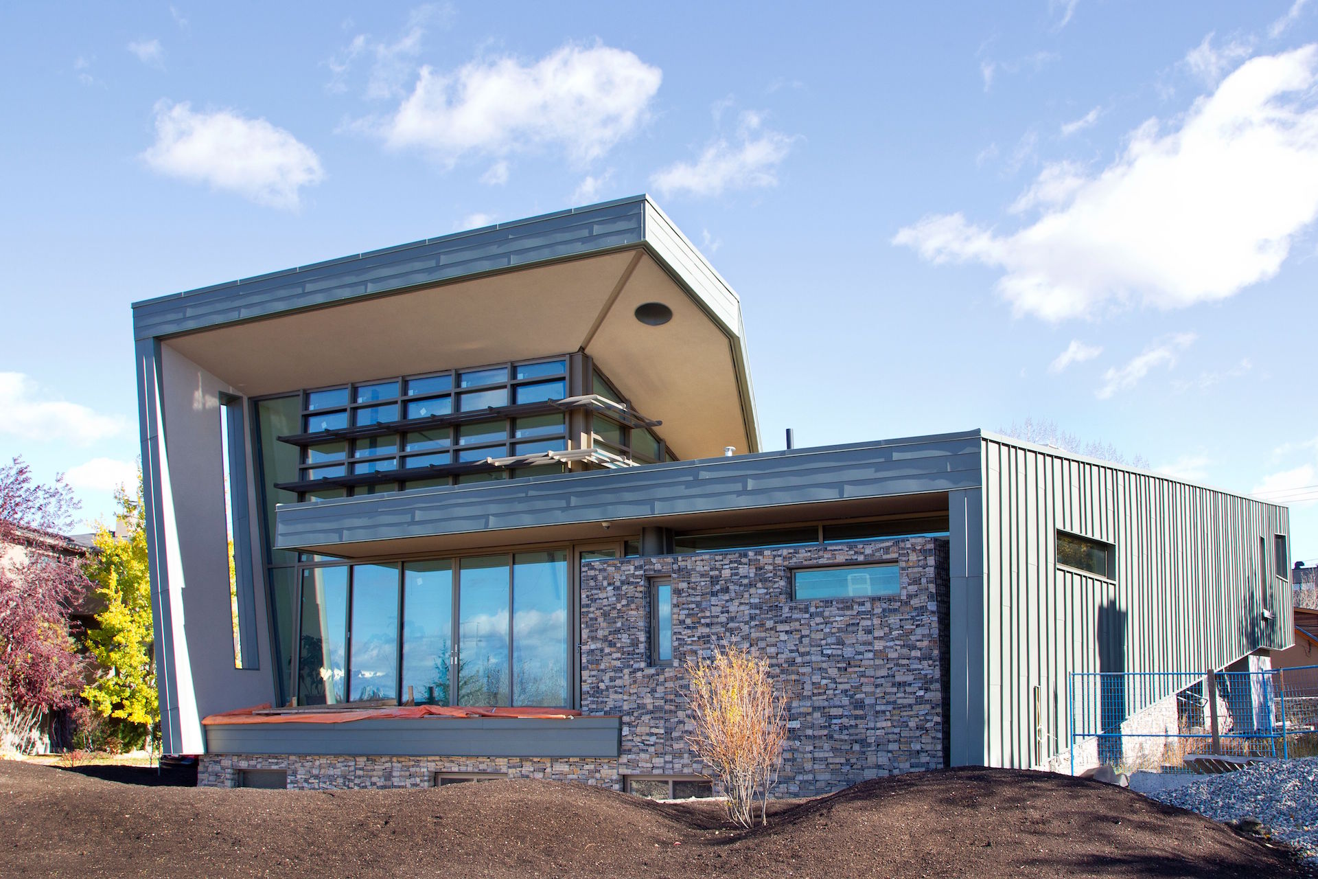 Curtainwall, sliding door, aluminum sunshades