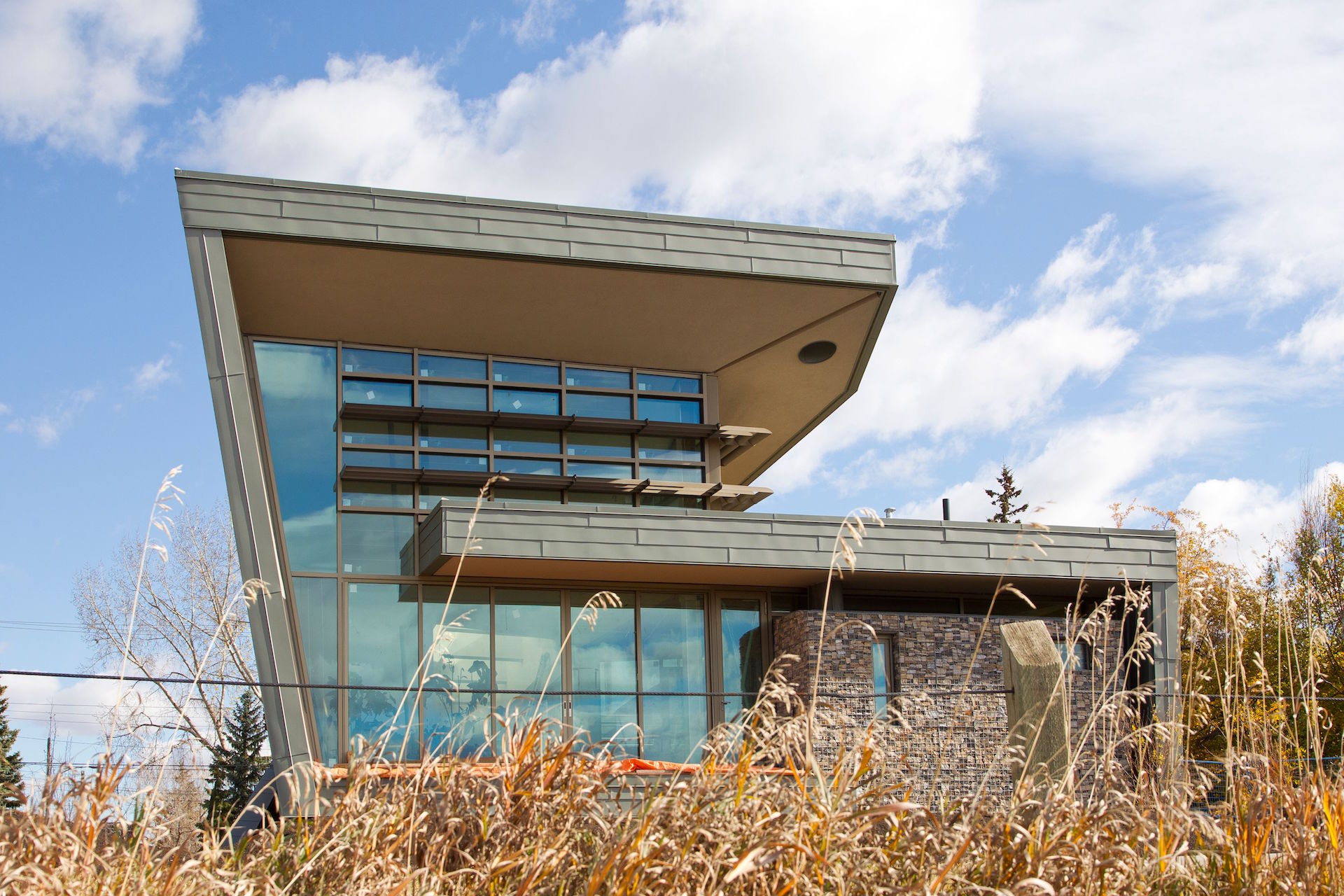 Curtainwall, sliding door, aluminum sunshades