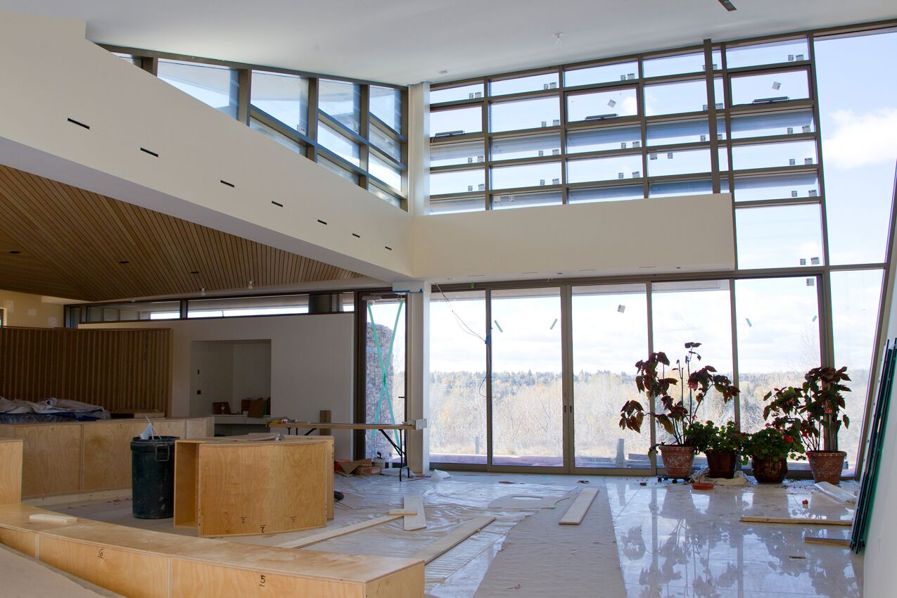 Curtainwall, sliding door, aluminum sunshades