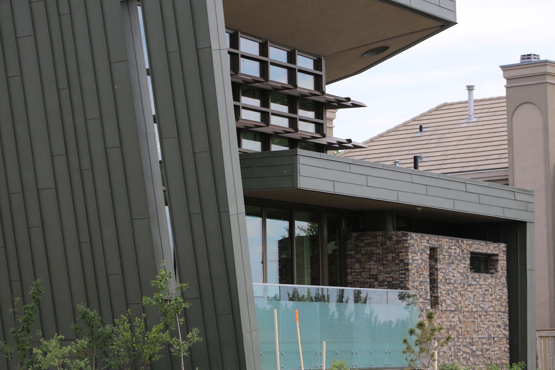 Curtainwall, sliding door, aluminum sunshades
