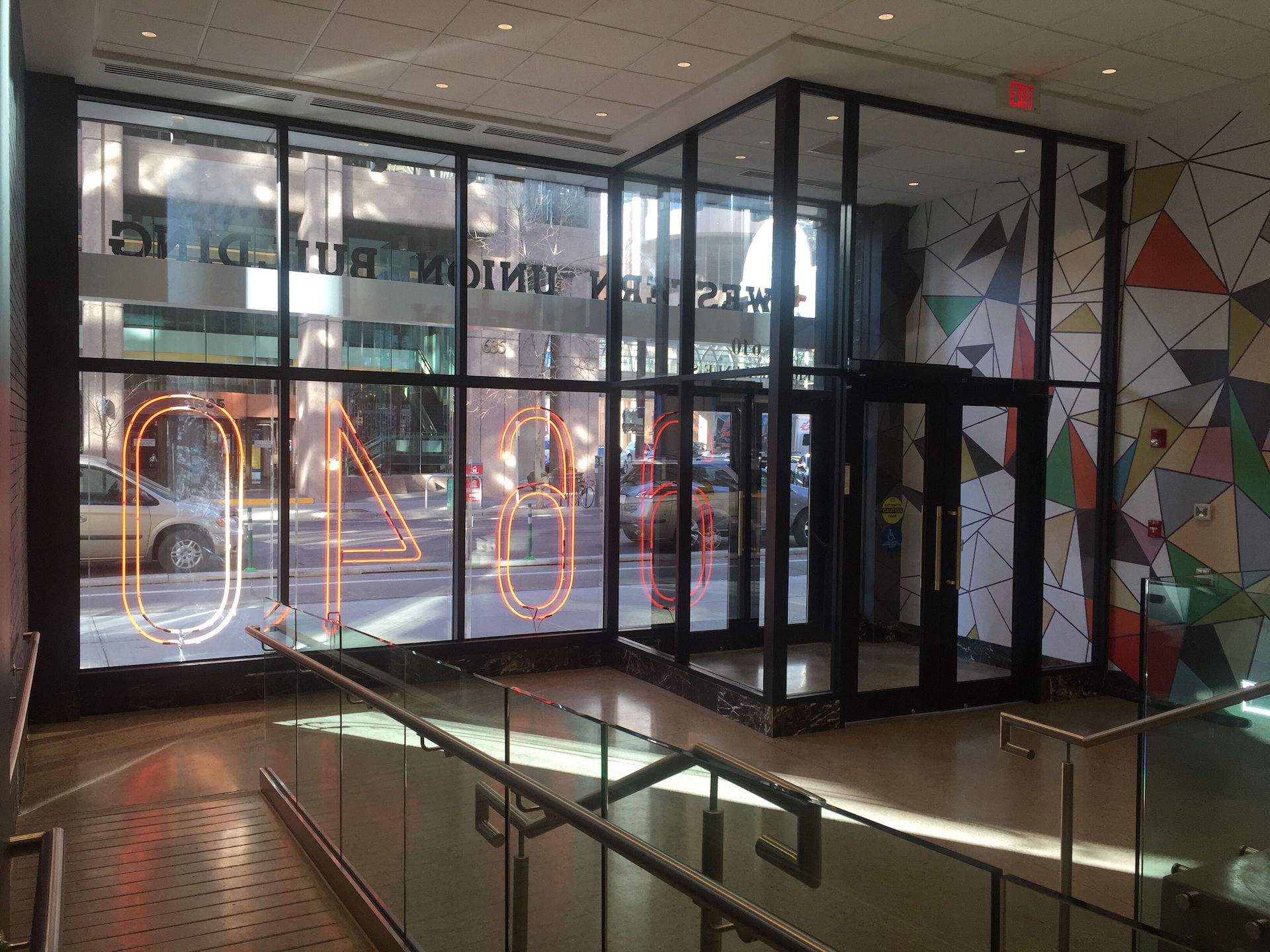 Alumicor 2500 series facade and doors, interior glass guardrail