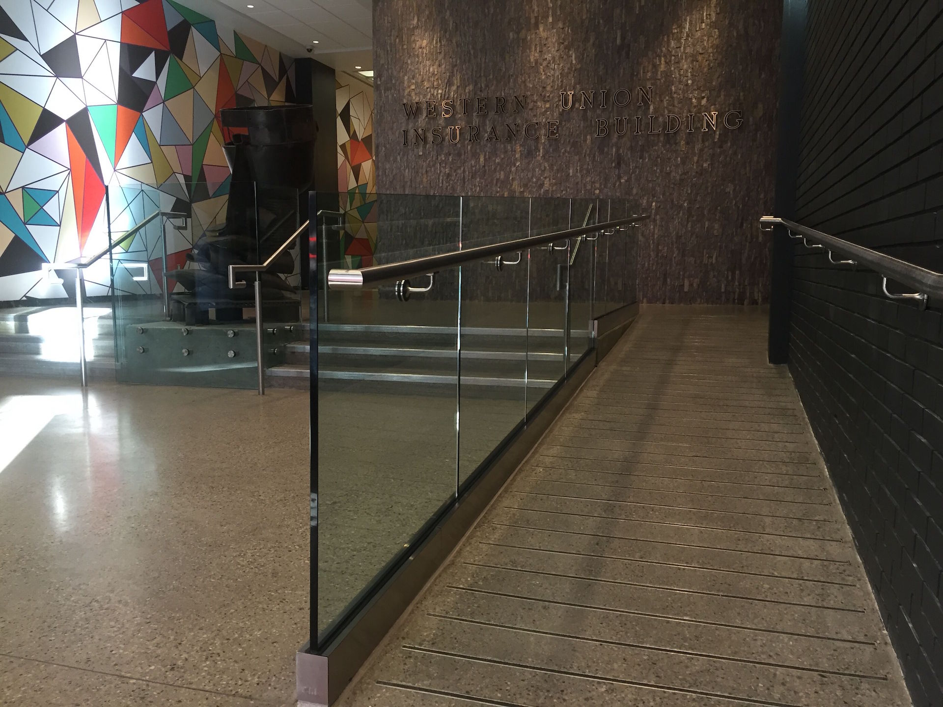 Interior glass guardrail