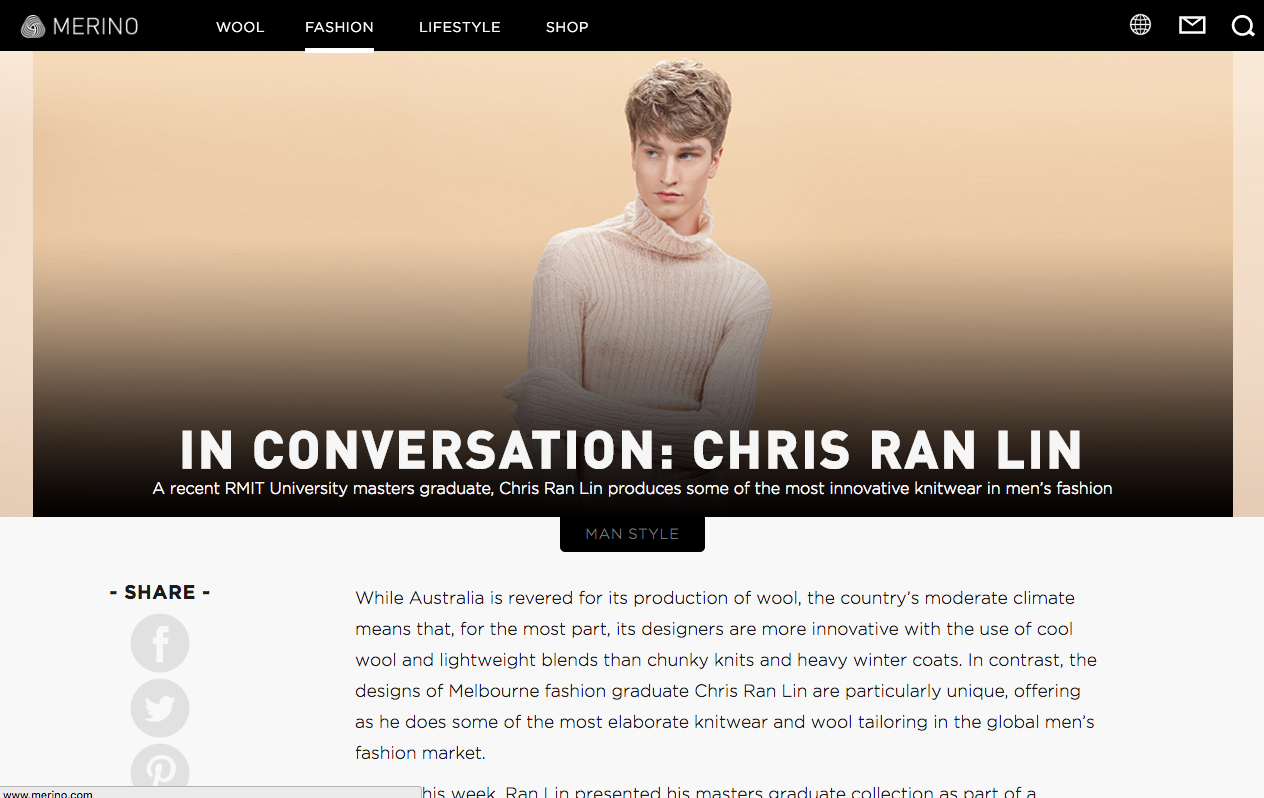 Woolmark Merino.com Web interview with Designer Chris Ran Lin