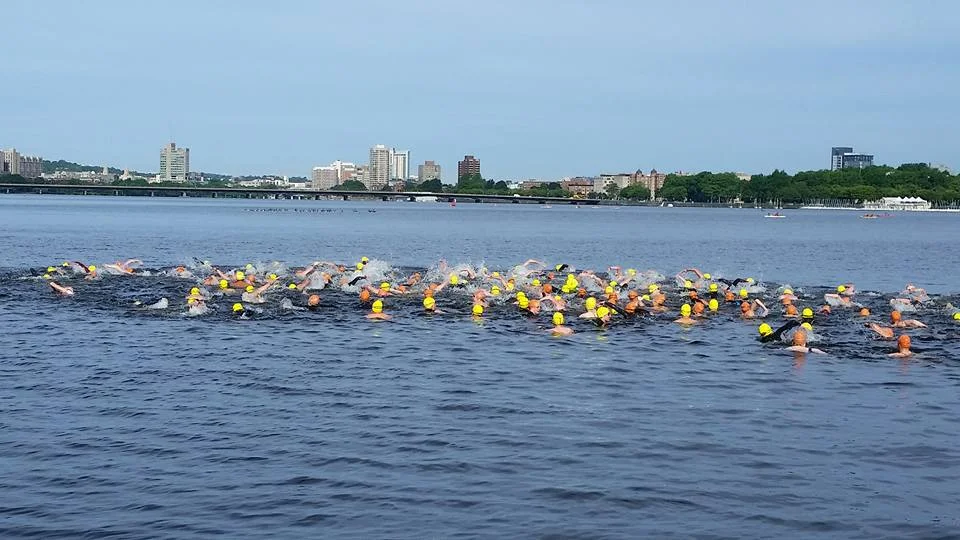 Competitors at the start of the Eighth Annual Charles River One Mile Swim