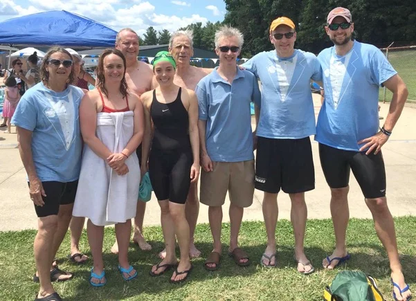 Front: Susan Rardin, Brittany Harrington, Emily Cook, Mike Hurd, Pieter deHart and Ted Clark; Back: Dale Syphers and Bill Jones, all part of the winning Maine Masters group.