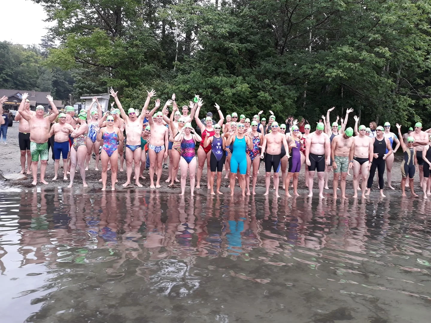 Swimmers at the start of the USMS Long-Distance Open Water National Championship at Lake Willoughby. Photo by Phil White.