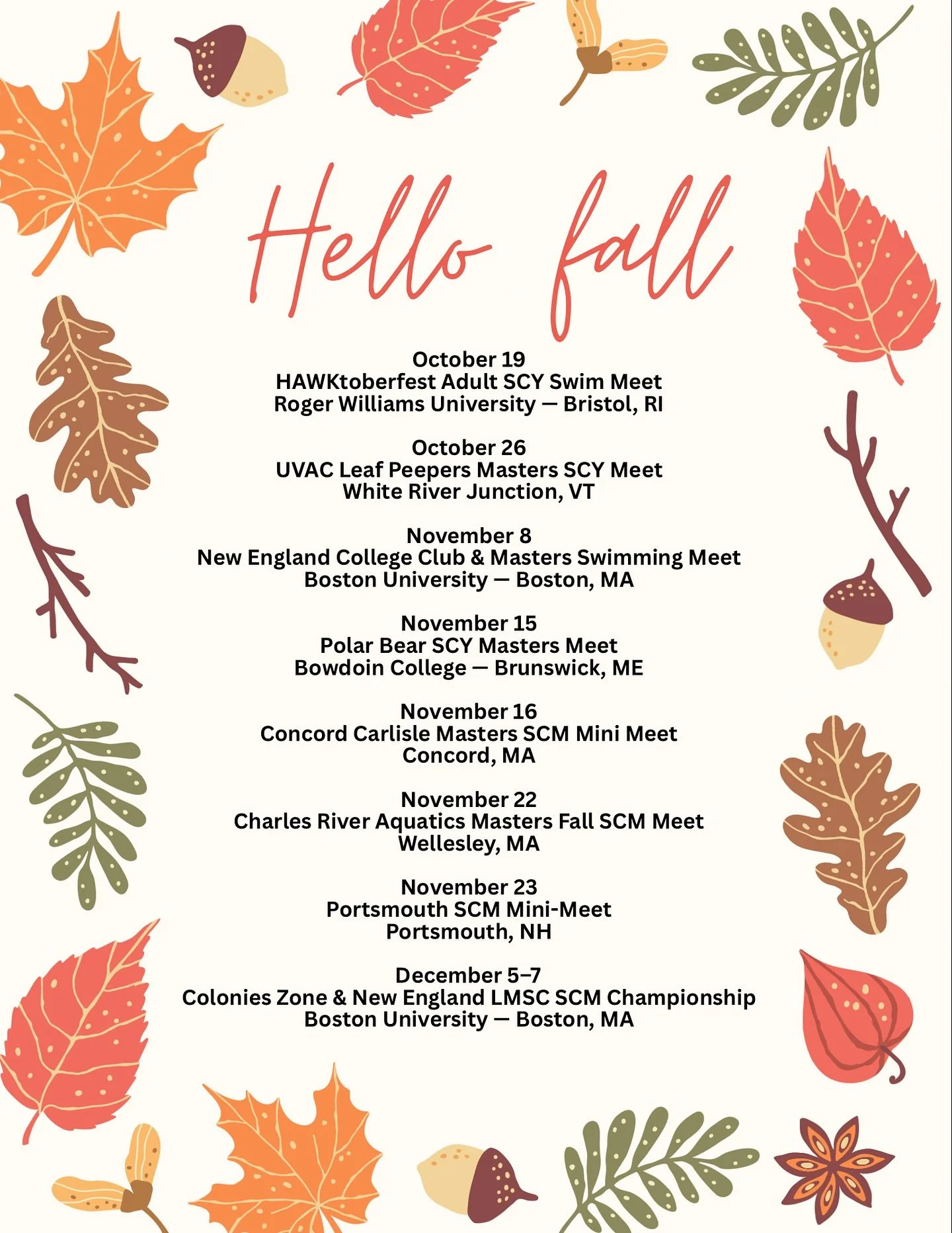 🍂 Hello fall&hellip; hello swim meet season! 🏊&zwj;♀️
From Bristol to Boston, Wellesley to White River Junction &mdash; it&rsquo;s time to dive into your favorite time of year.

📅 Which meet are you most excited for?
Tell us in the comments &mdash