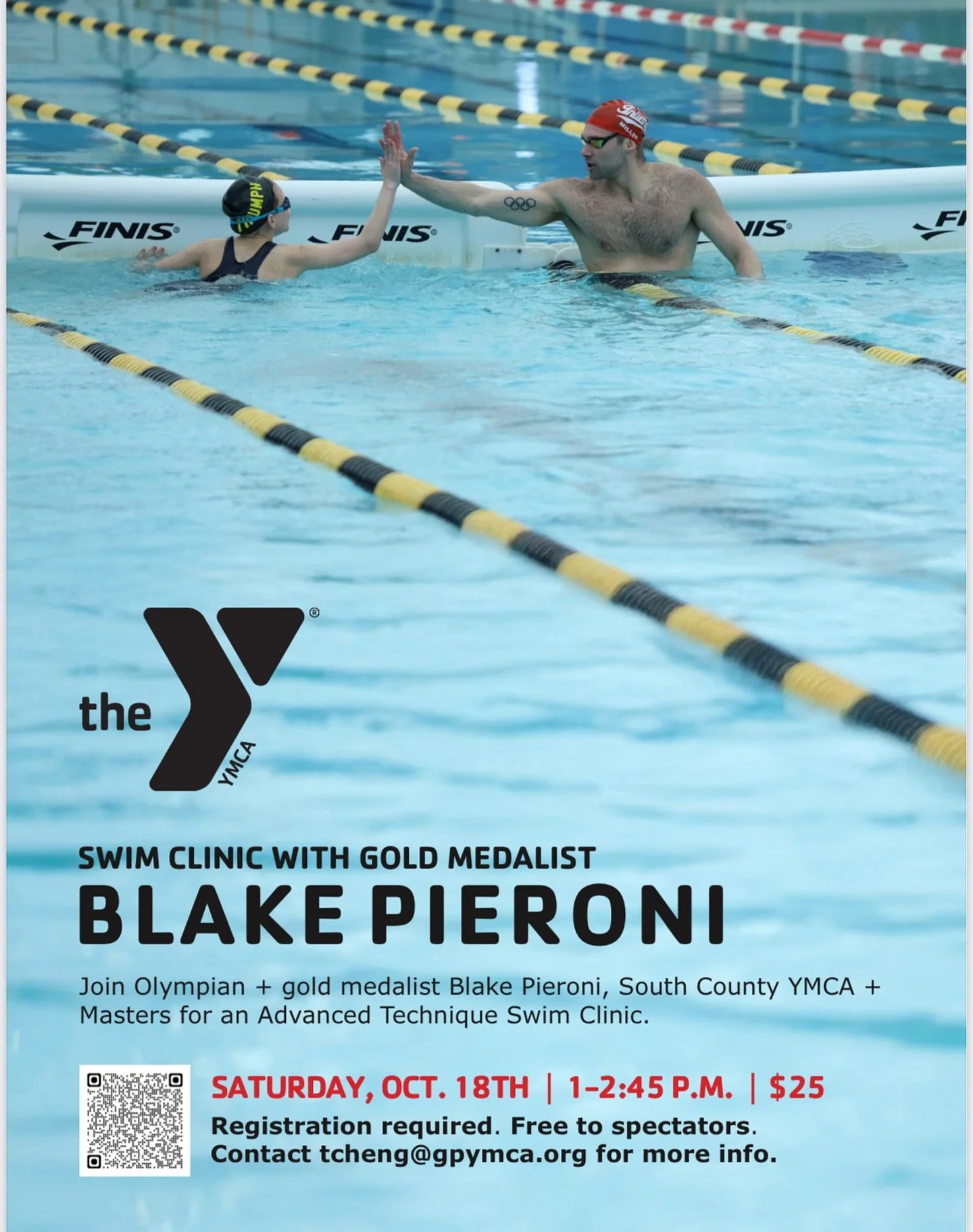 🔥 Train with Olympic gold medalist Blake Pieroni! 🔥
📅 Sat, Oct 18 &bull; 1:00&ndash;2:45 PM
📍 South County YMCA, Peace Dale, RI

Sharpen freestyle, racing efficiency, and starts&mdash;get hands-on feedback from one of the best.

👉 Sign up now: h