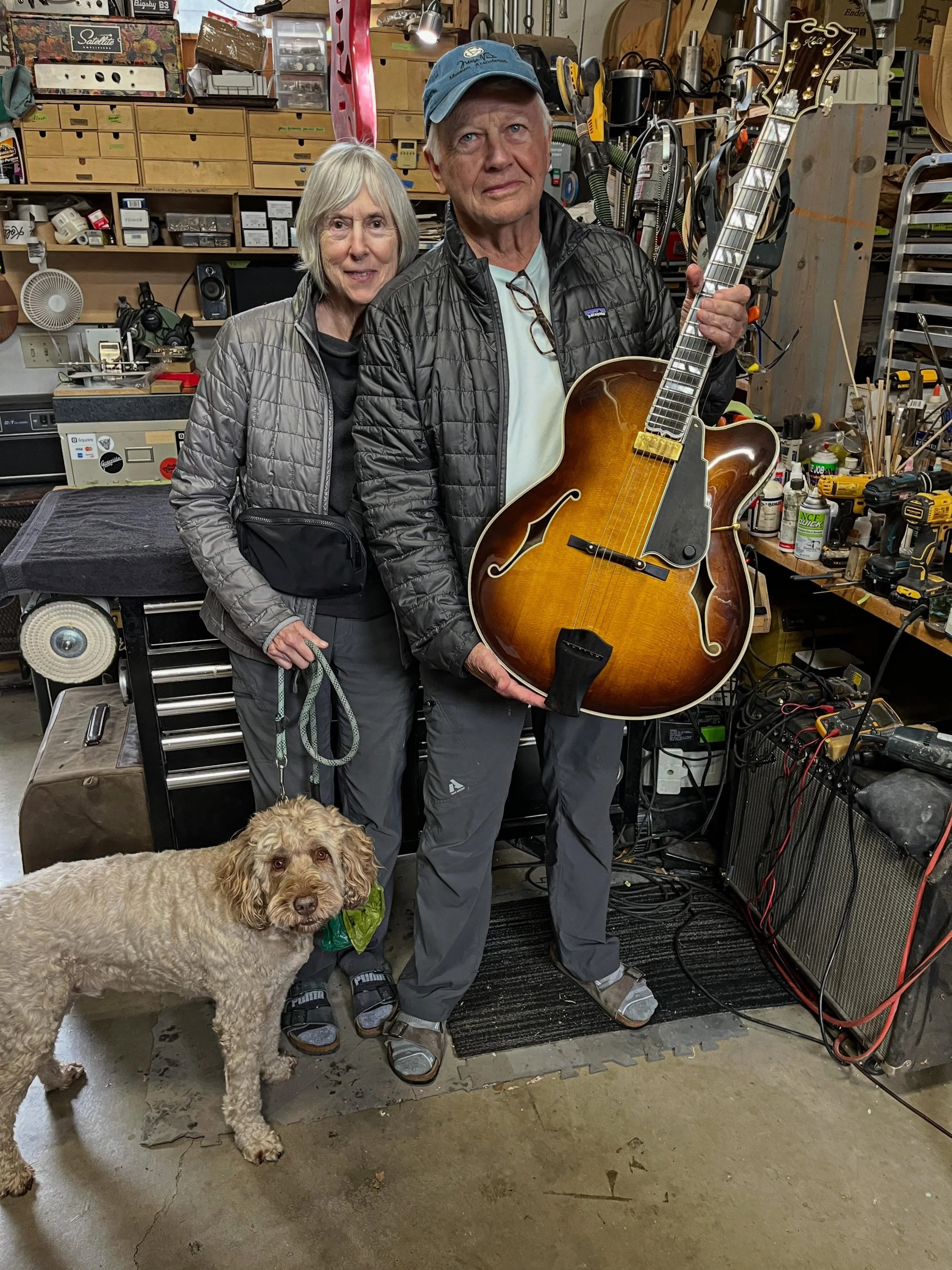 It&rsquo;s Pat and Mike picking up their son Ryan&rsquo;s guitar. They had been on the Oregon coast and I was conveniently on their way to their home in Seattle. This one was built around &lsquo;99 and is clearly a tribute to D&rsquo;Angelico. Look a
