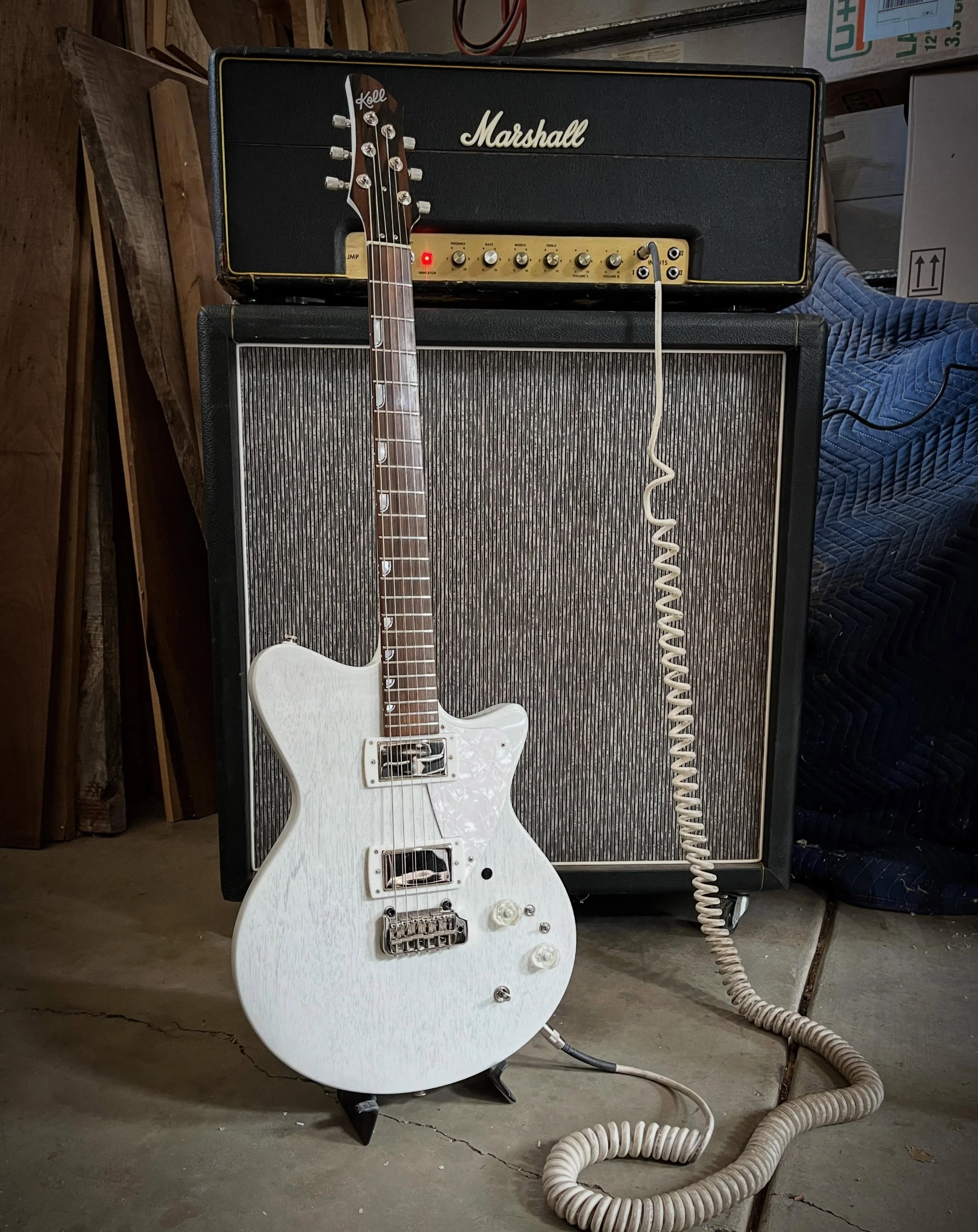 It&rsquo;s a Tornado! This is @mikebaggetta &lsquo;s instrument in the shop for some electronic updates and some pretour maintenance. It&rsquo;s mahogany with reverse doghair finish,with rosewood fingerboard and @jescarmusic frets, @hipshotproducts t