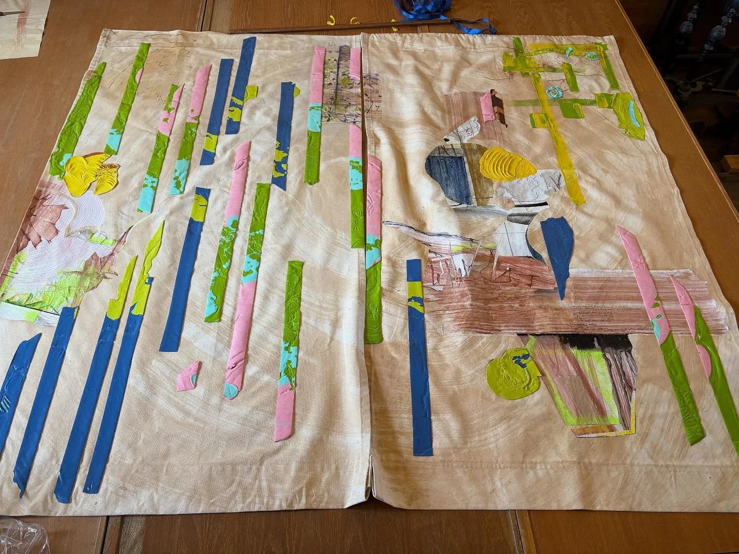 Work in progress image for the 25th anniversary celebration for Wormfarm opening tonight! Excited to be working on canvas with many old drawings and donated material from Narrow Bridge Arts Club. 
You&rsquo;re invited! 

Join us Friday, October 3, fr