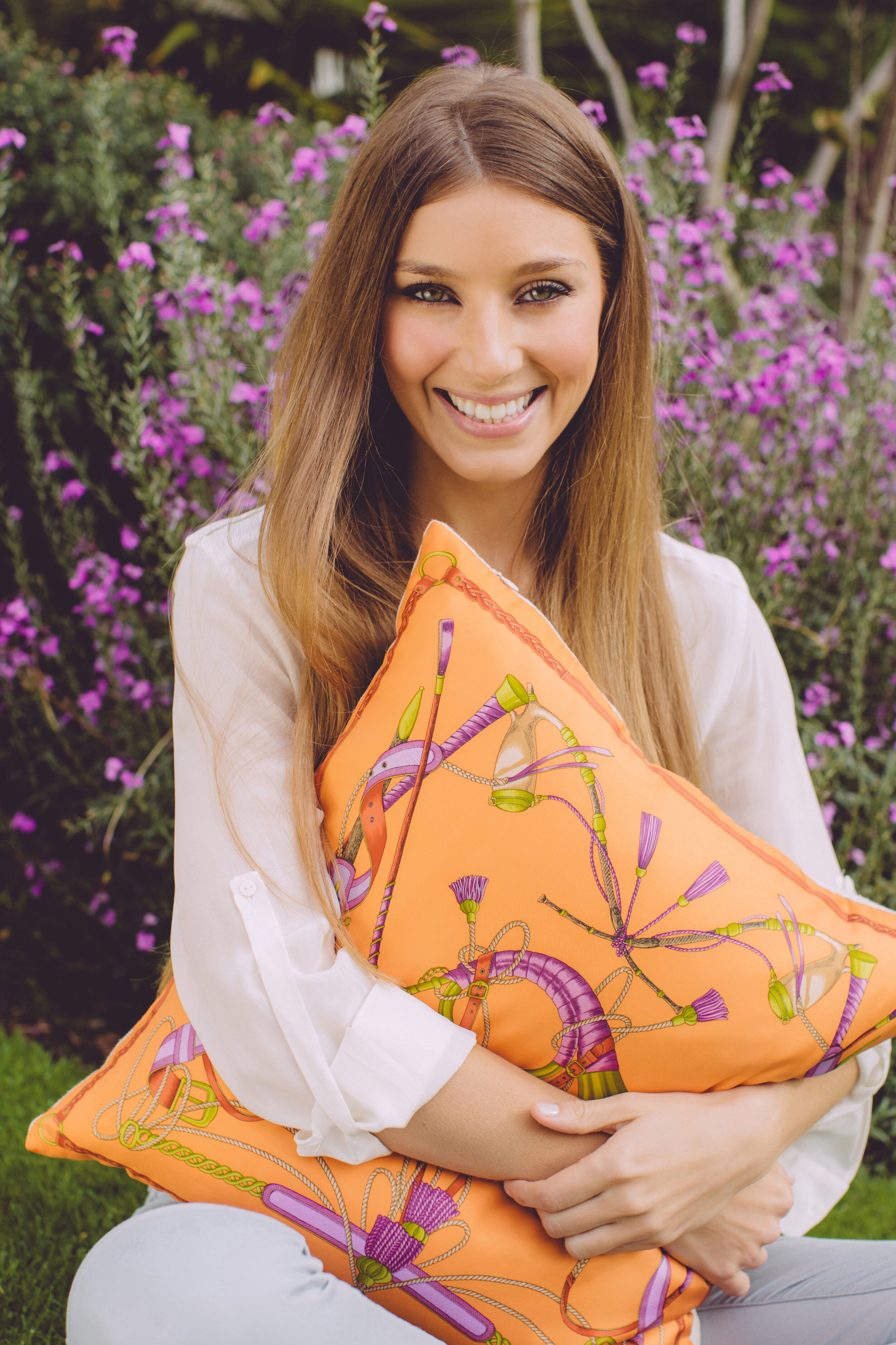 Sunday Life Interview Katie Larmour Antiques Irish Linen Cushion Vintage Valentino silk scarf front and natural Irish linen back for Brown Thomas Dublin.jpg