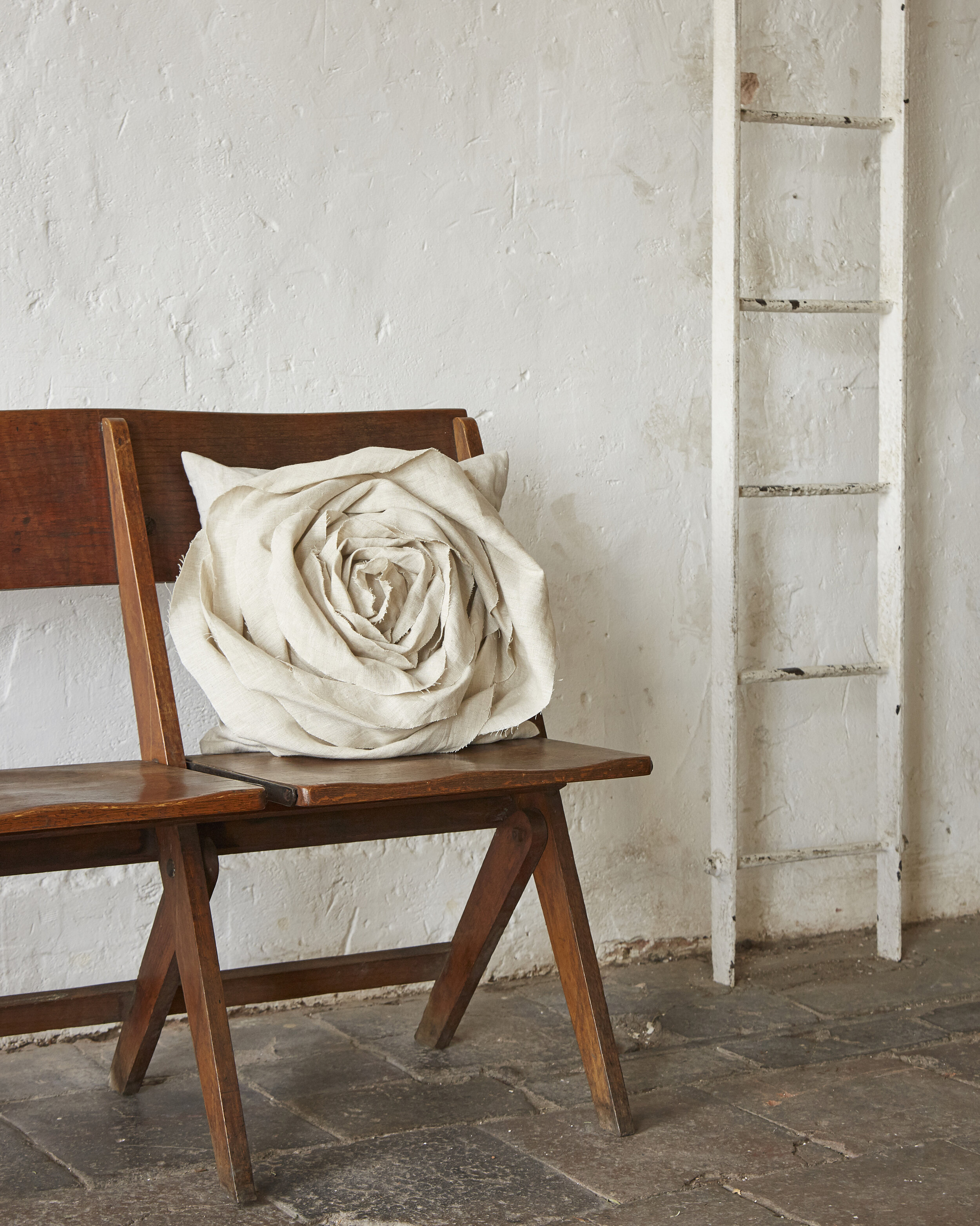 Katie Larmour Design - Handcrafted Rose Cushion created vintage Irish Linen .jpg