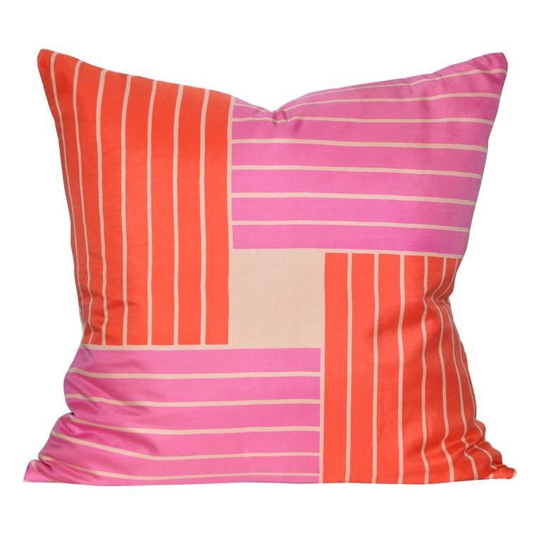 Katie Larmour Linen, Vintage Jacqmar Silk Scarf backed in Pure Irish Linen, Belfast Antique Dealer, Couture Cushions Pillows Interior Decor, Northern Ireland, sustainability, pop art red pink.jpg