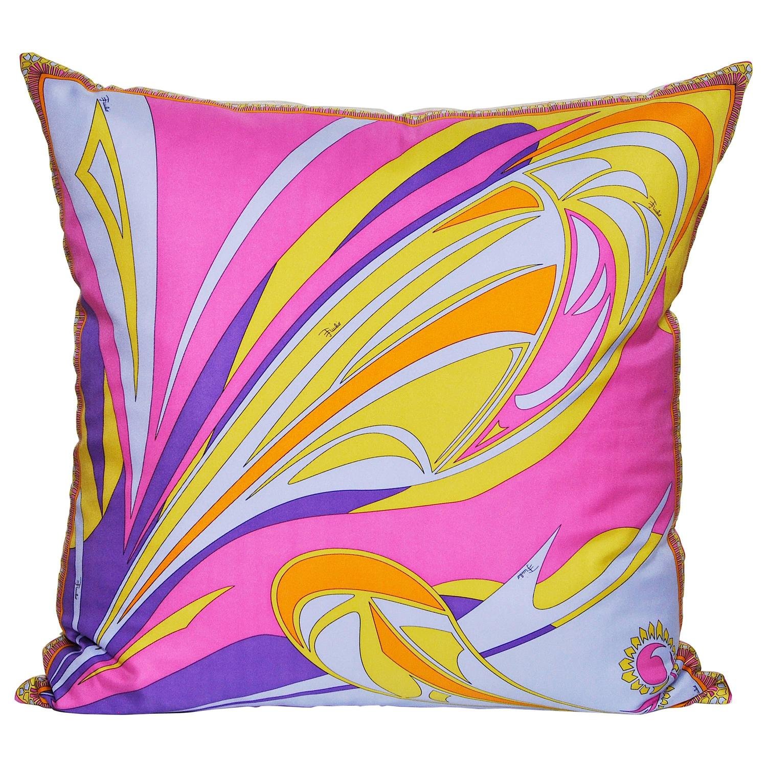 Katie Larmour Linen, Vintage Pucci Silk Scarf backed in Pure Irish Linen, Belfast Antique Dealer, Couture Cushions Pillows Interior Decor, Northern Ireland, sustainability, purple pink yellow.jpg