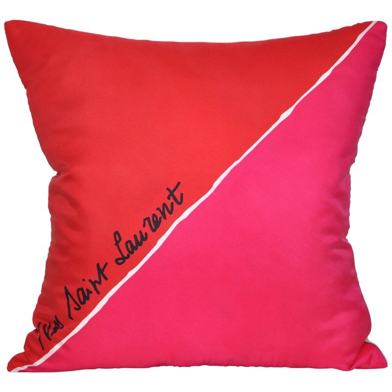 Katie Larmour Linen, Vintage YSL Yes Saint Laurant Silk Scarf backed in Pure Irish Linen, Belfast Antique Dealer, Couture Cushions Pillows Interior Decor, Northern Ireland, sustainability, red pink.jpg