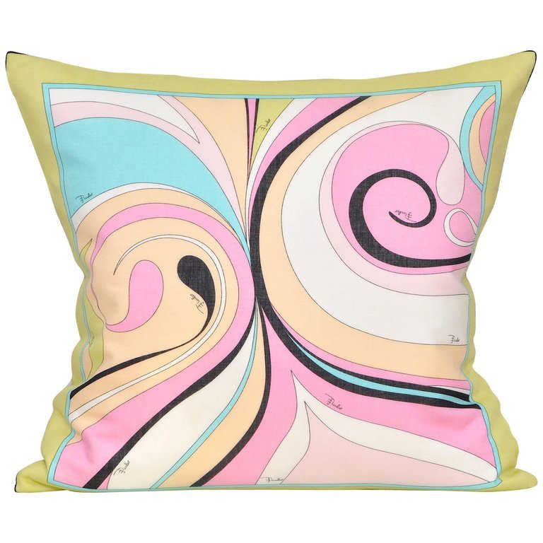 Katie Larmour Linen, Vintage Pucci Silk Scarf backed in Pure Irish Linen, Belfast Antique Dealer, Couture Cushions Pillows Interior Decor, Northern Ireland, sustainability, pink blue.jpg