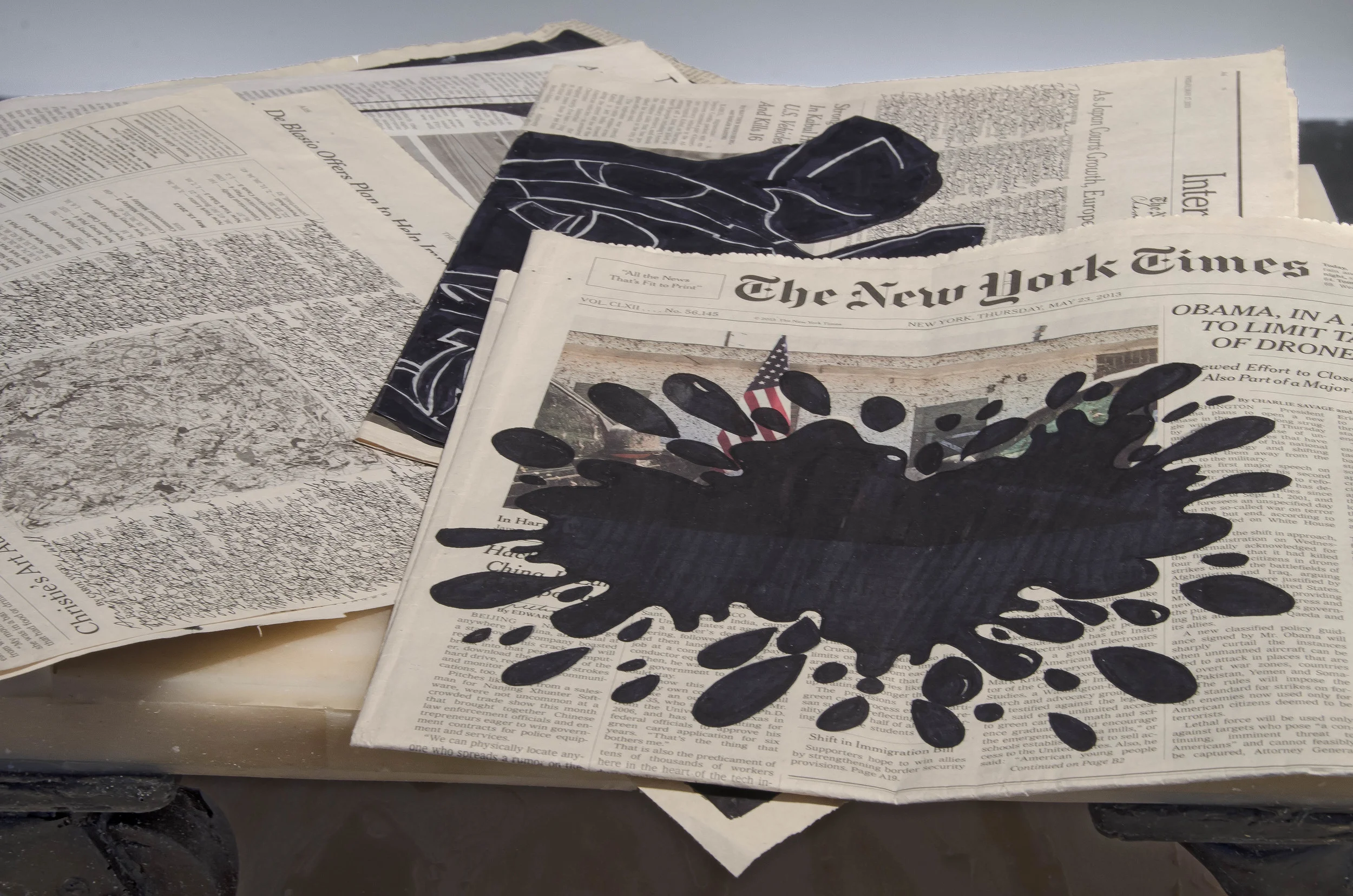 Ink on Newspaper Drawings