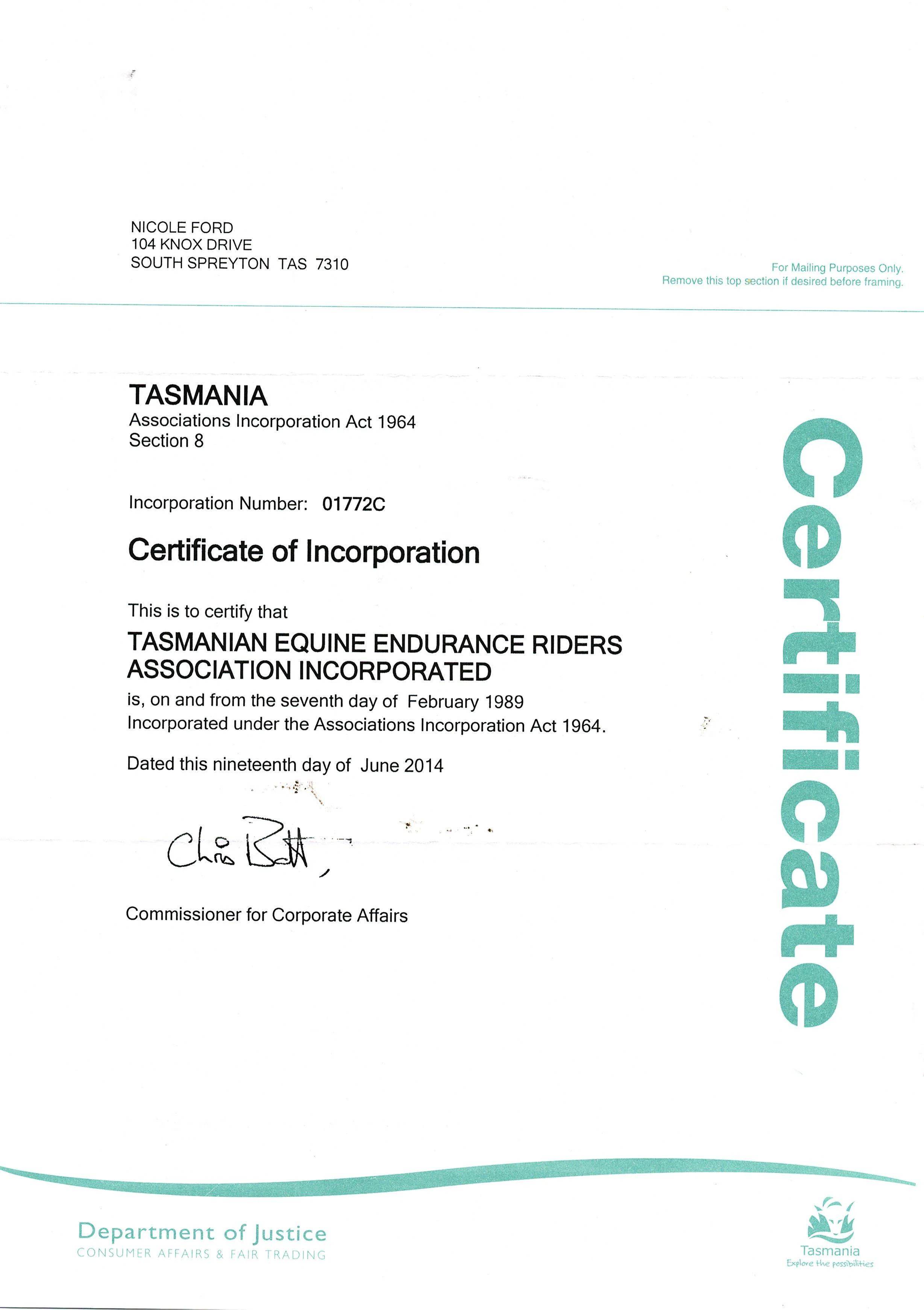 Certificate of Incorporation.