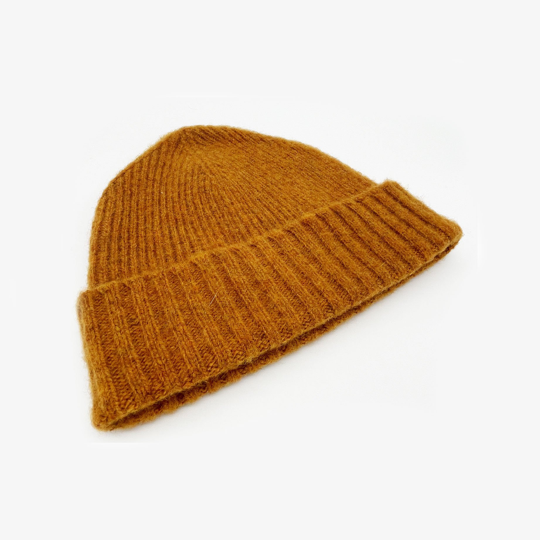 An image of Bosie Brushed Shetland Wool Beanie Hat - Vintage Orange