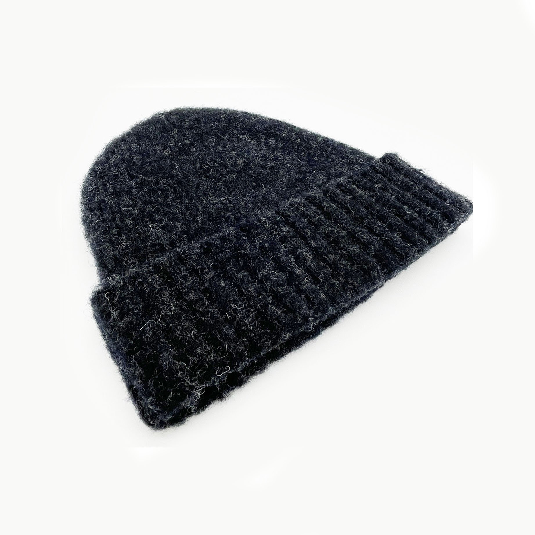 An image of Bosie Brushed Shetland Wool Beanie Hat - Charcoal Black