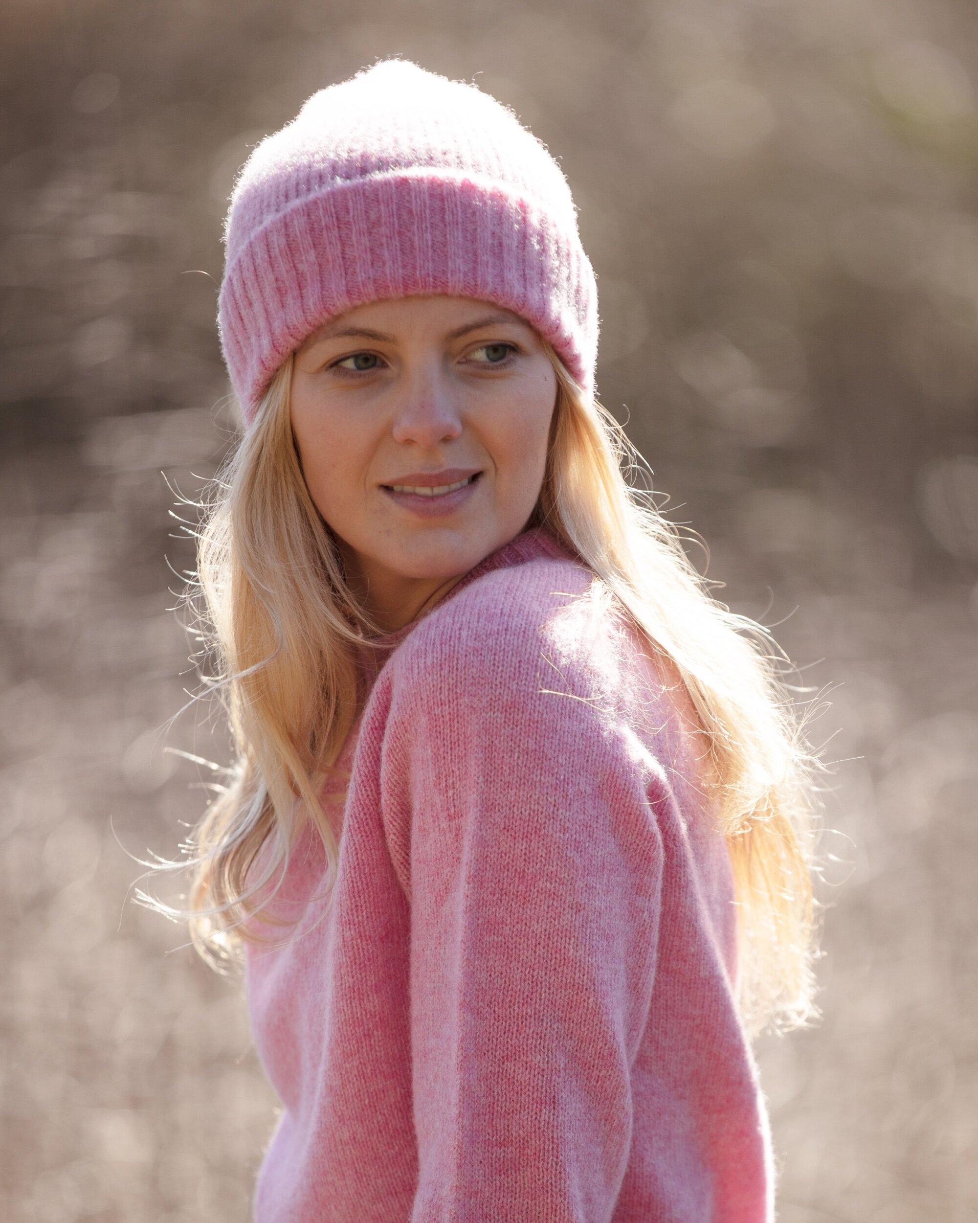 An image of Bosie Brushed Shetland Wool Beanie Hat - Bosie Pink