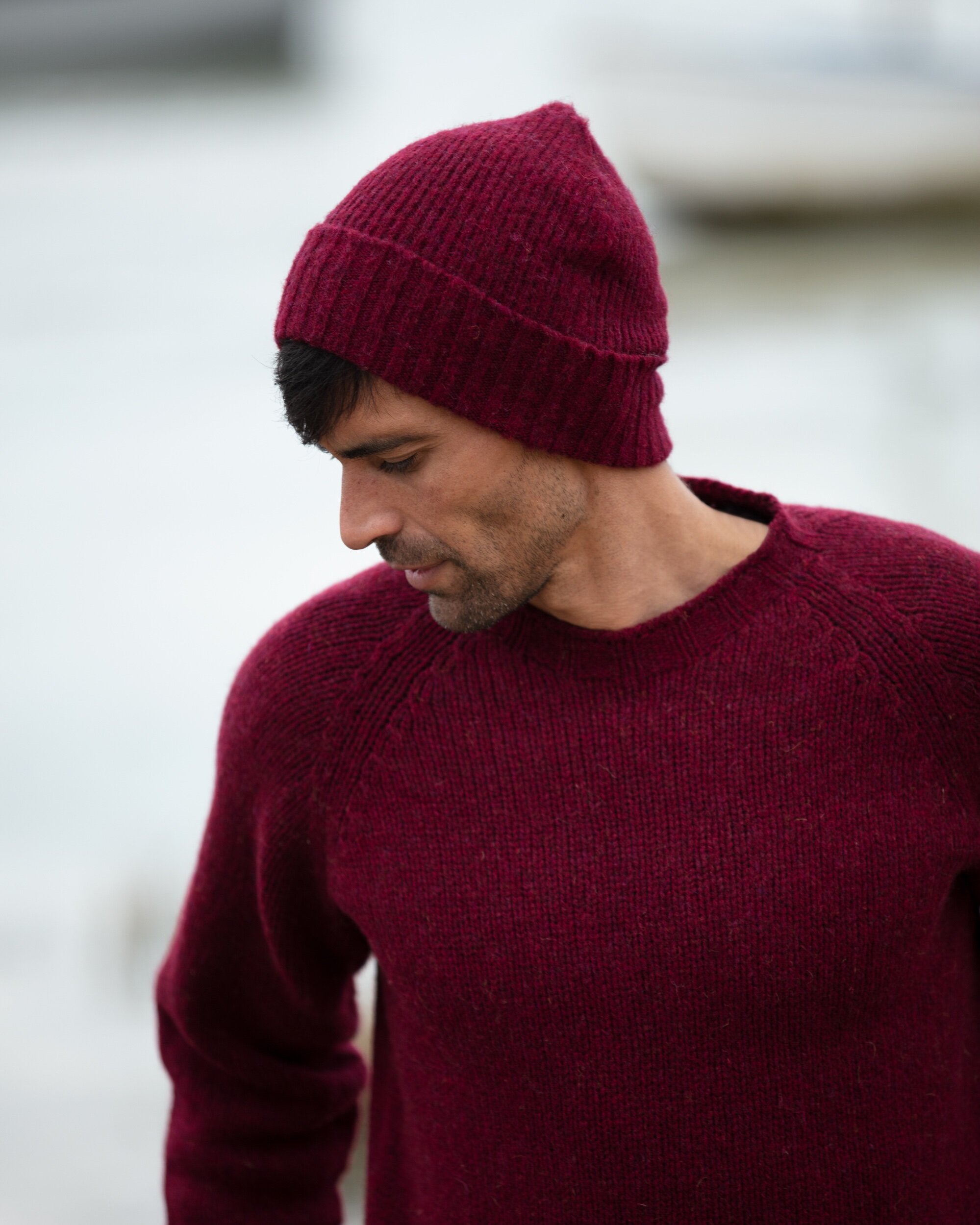 An image of Bosie Brushed Shetland Wool Beanie Hat - Bordeaux Mix