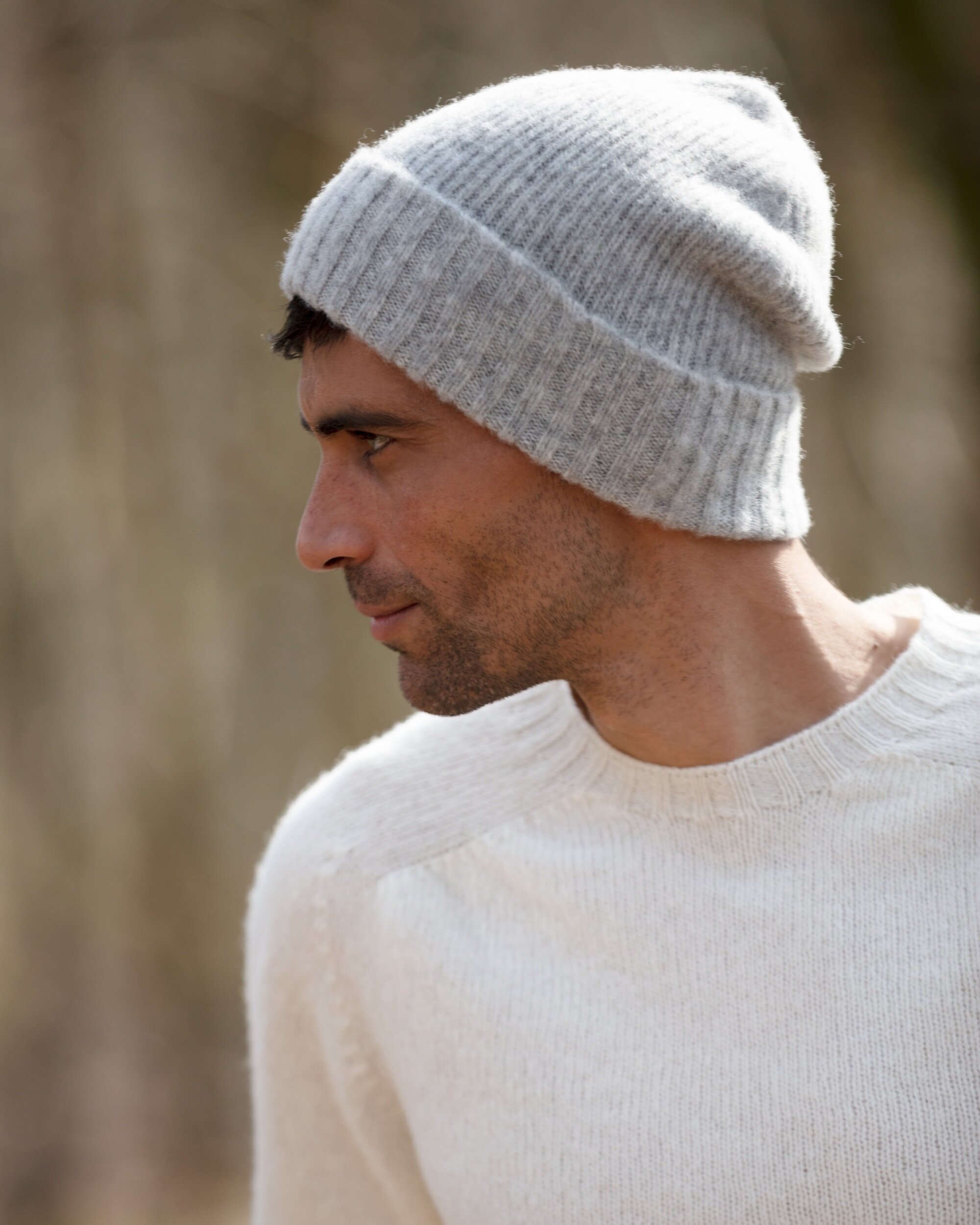 An image of Bosie Brushed Shetland Wool Beanie Hat - Silver