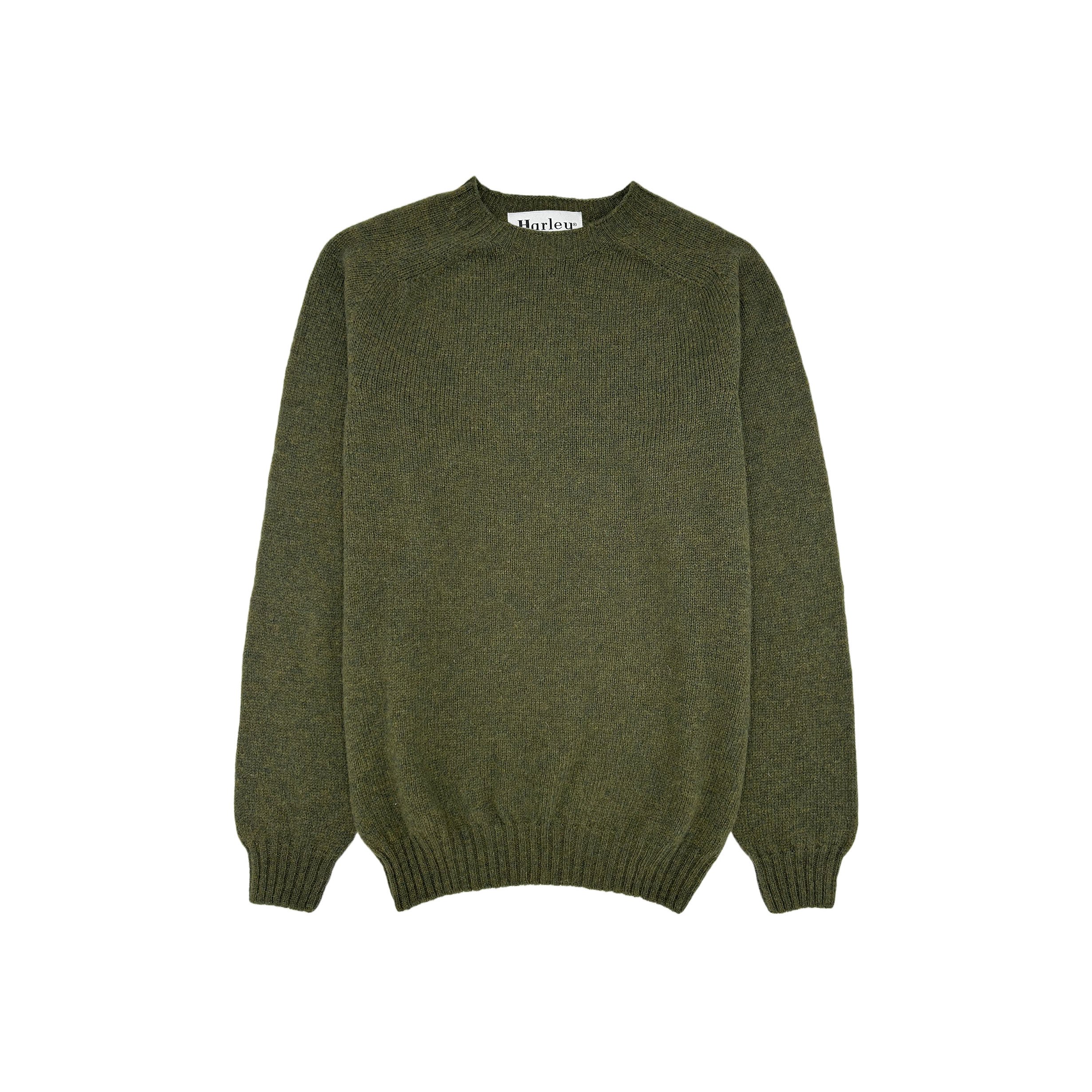 An image of Harley of Scotland Mens Seamless Saddle Shoulder Shetland Sweater - Loden Green ...