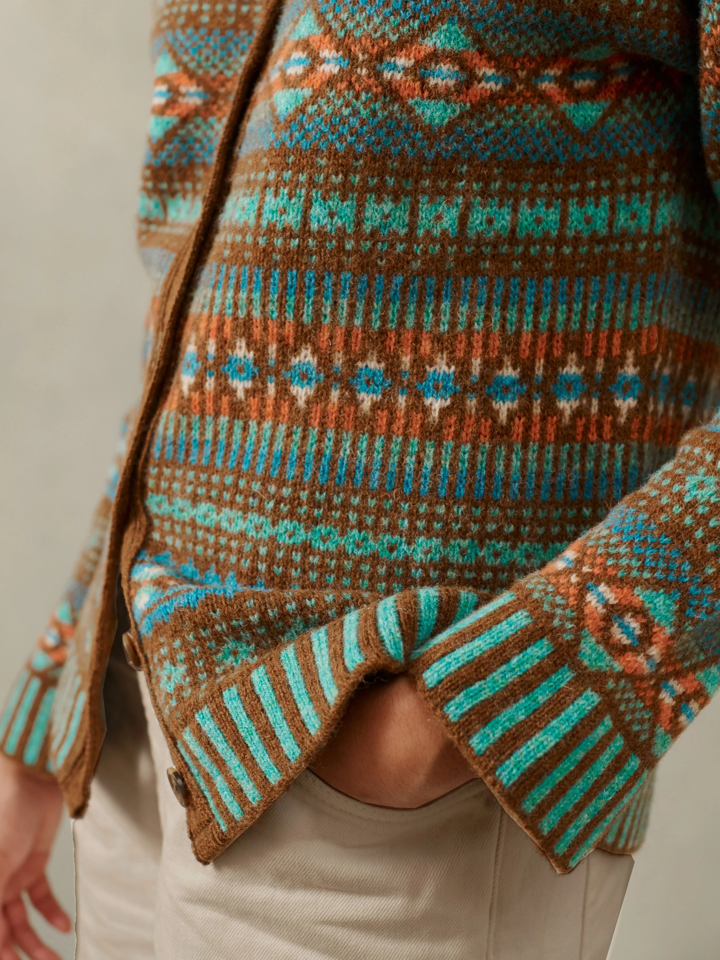 Womens West Coast Yoke Fair Isle Cardigan Autumn Crisp — Bosie