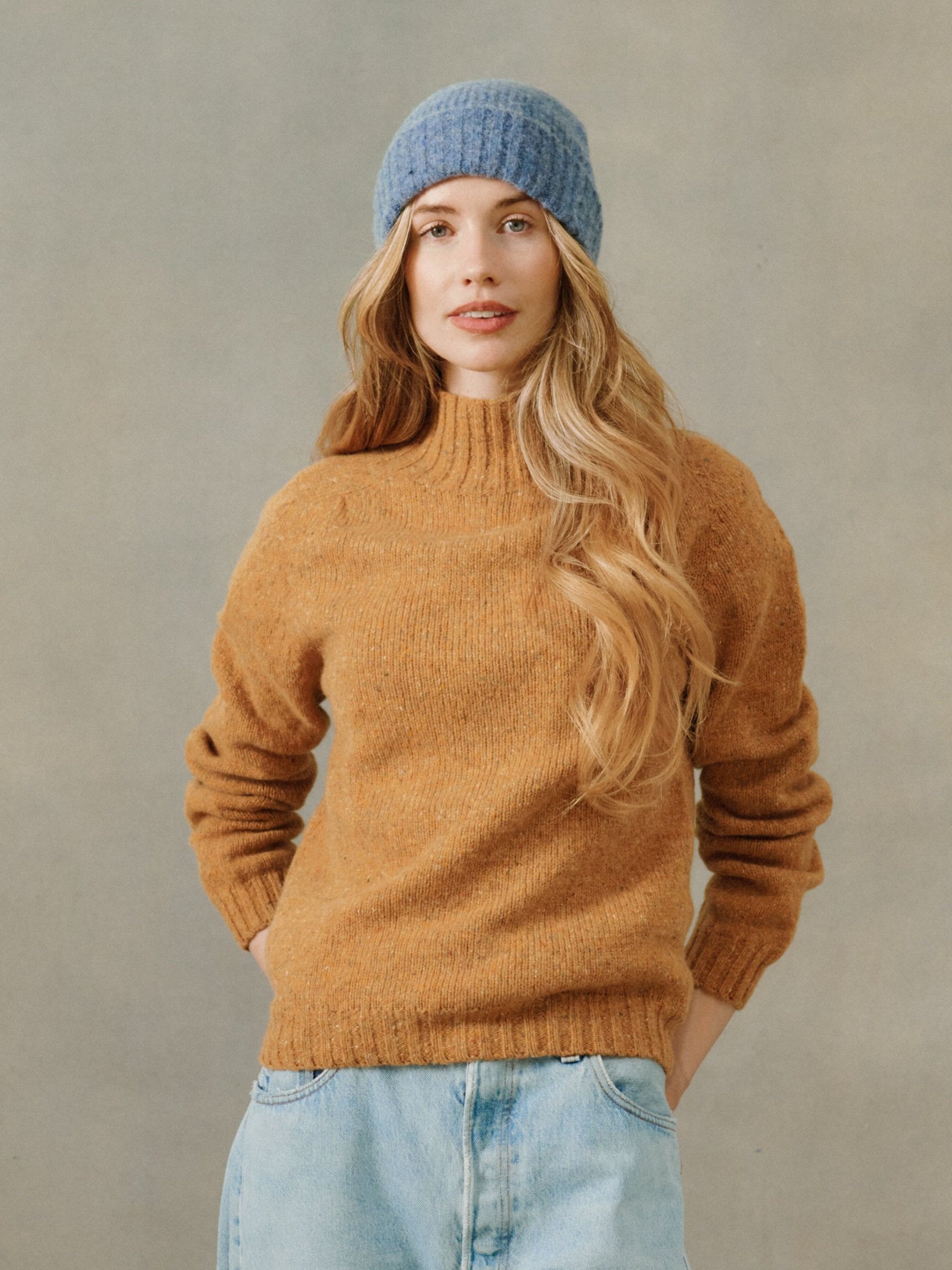 An image of Funnel Neck Glenugie Nep Womens Jumper - 4 Colours - Large/Barra Gold