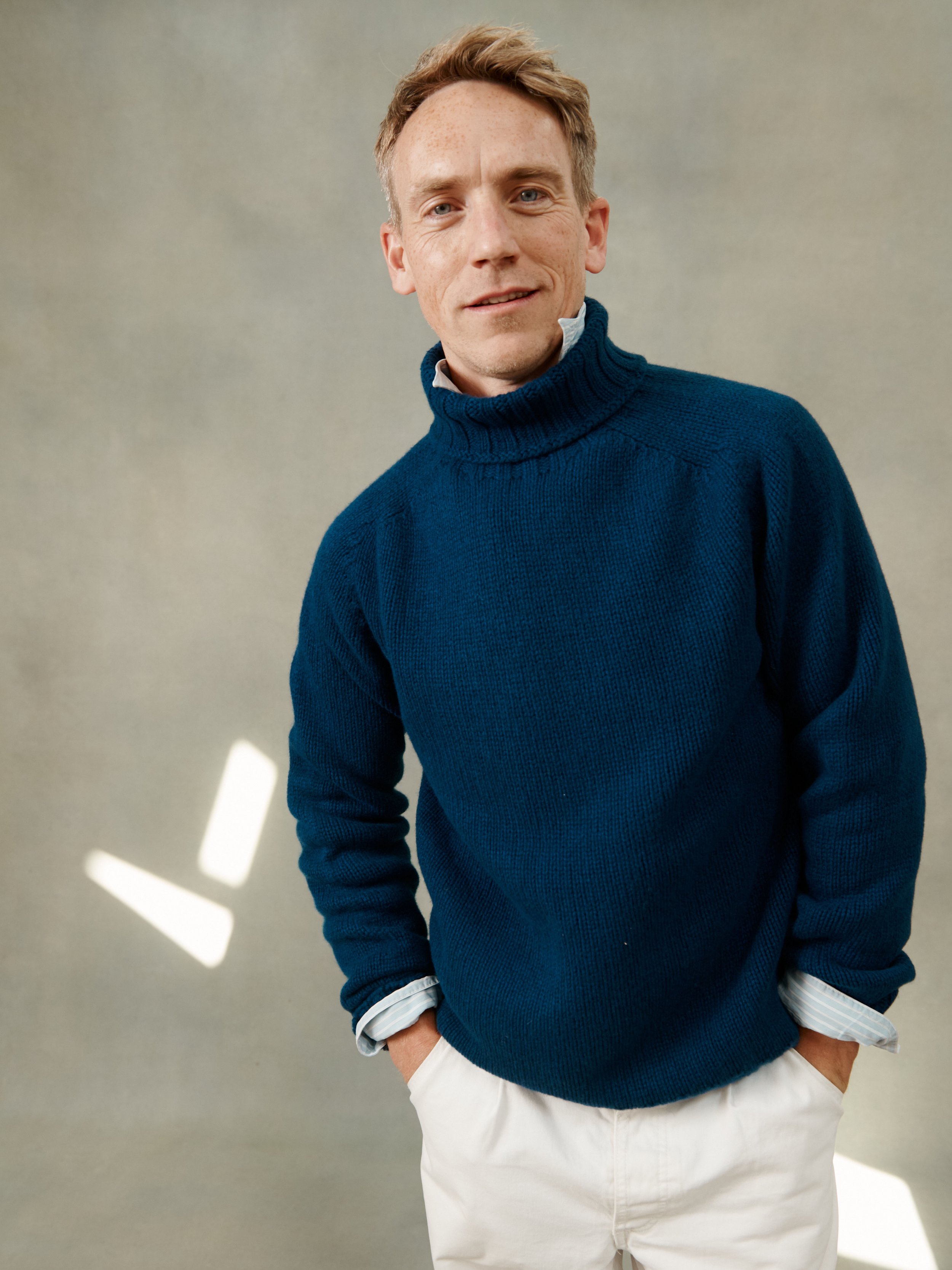An image of Admiral 4 Ply Geelong Polo Neck Sweater - Naval Jack - Small
