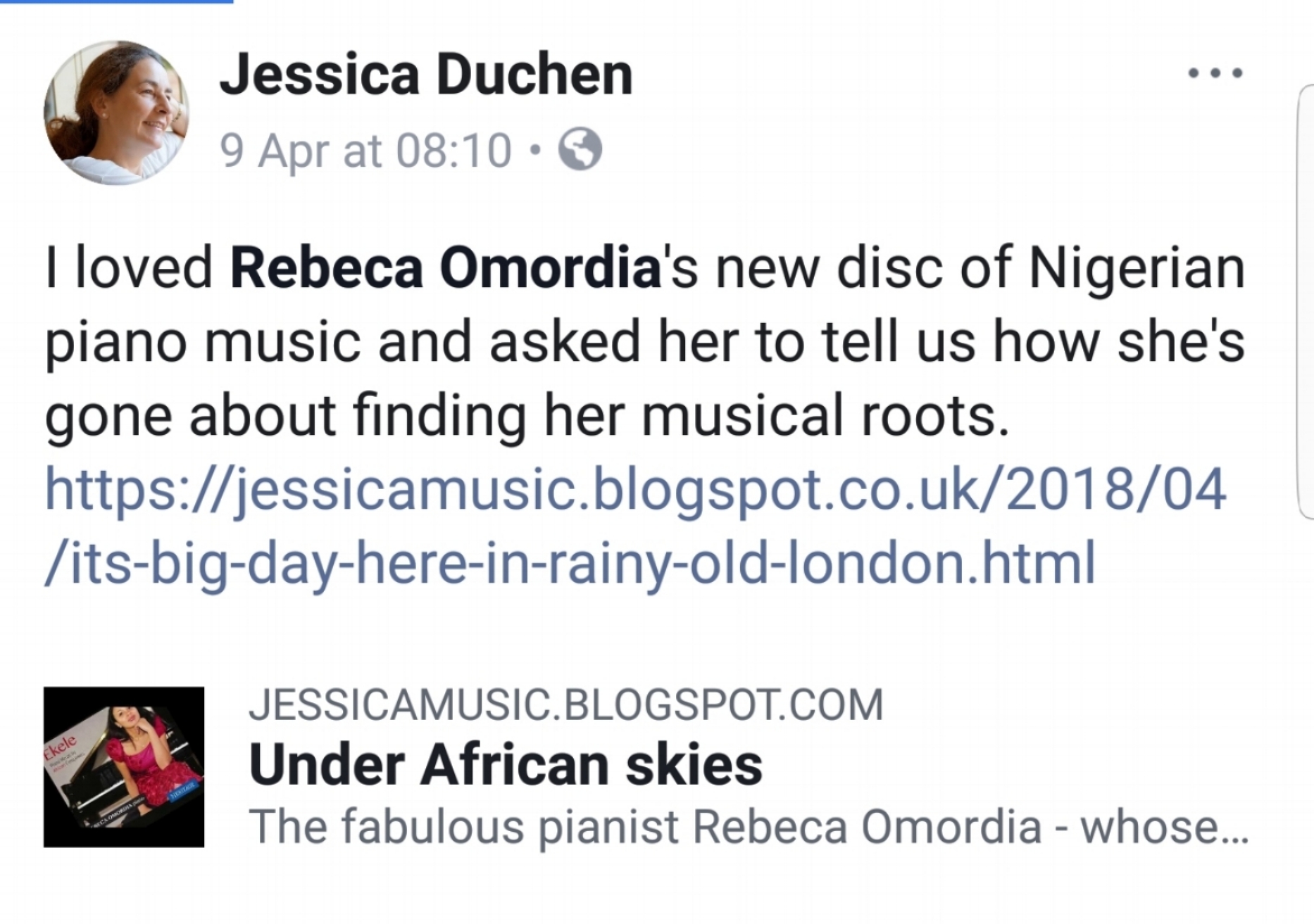 Jessica Duchen: Under African Skies