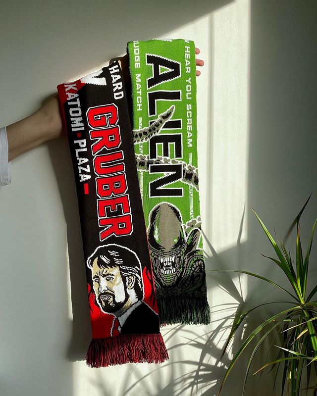 Gruber v Alien v McClane v Ripley. If you buy both our half-and-half scarves you&rsquo;ll save yourself a tenner. 🧣 Only available from the Shelf Heroes shop (link in bio).