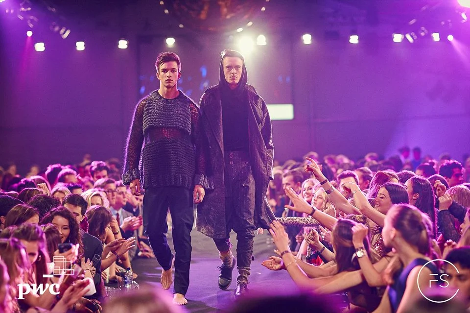 Harry and Elliot wear YDA finalist Shoni Vakin's menswear collection.