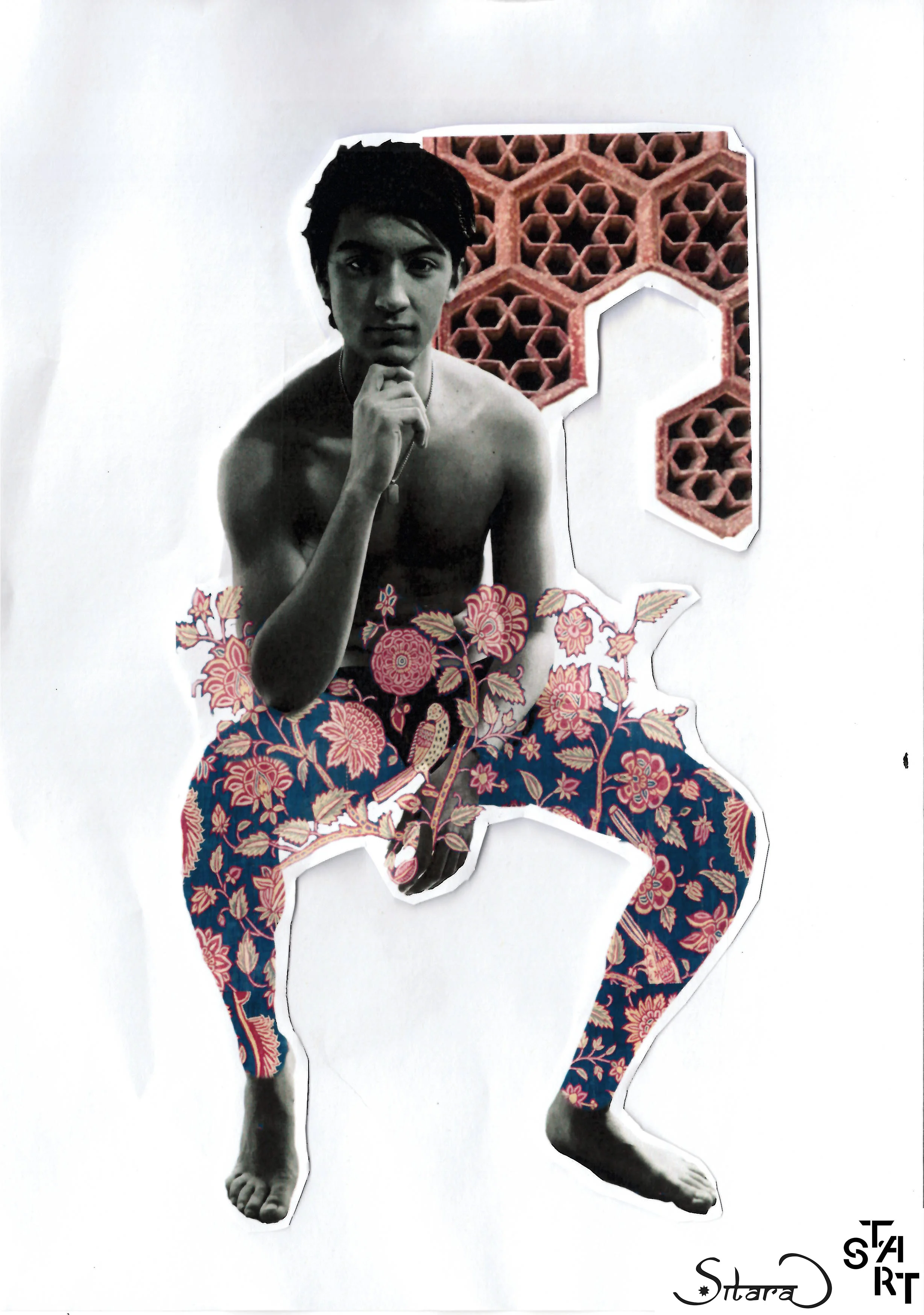 Model: Dylan Suyama. Collage: Cordelia Diamond.