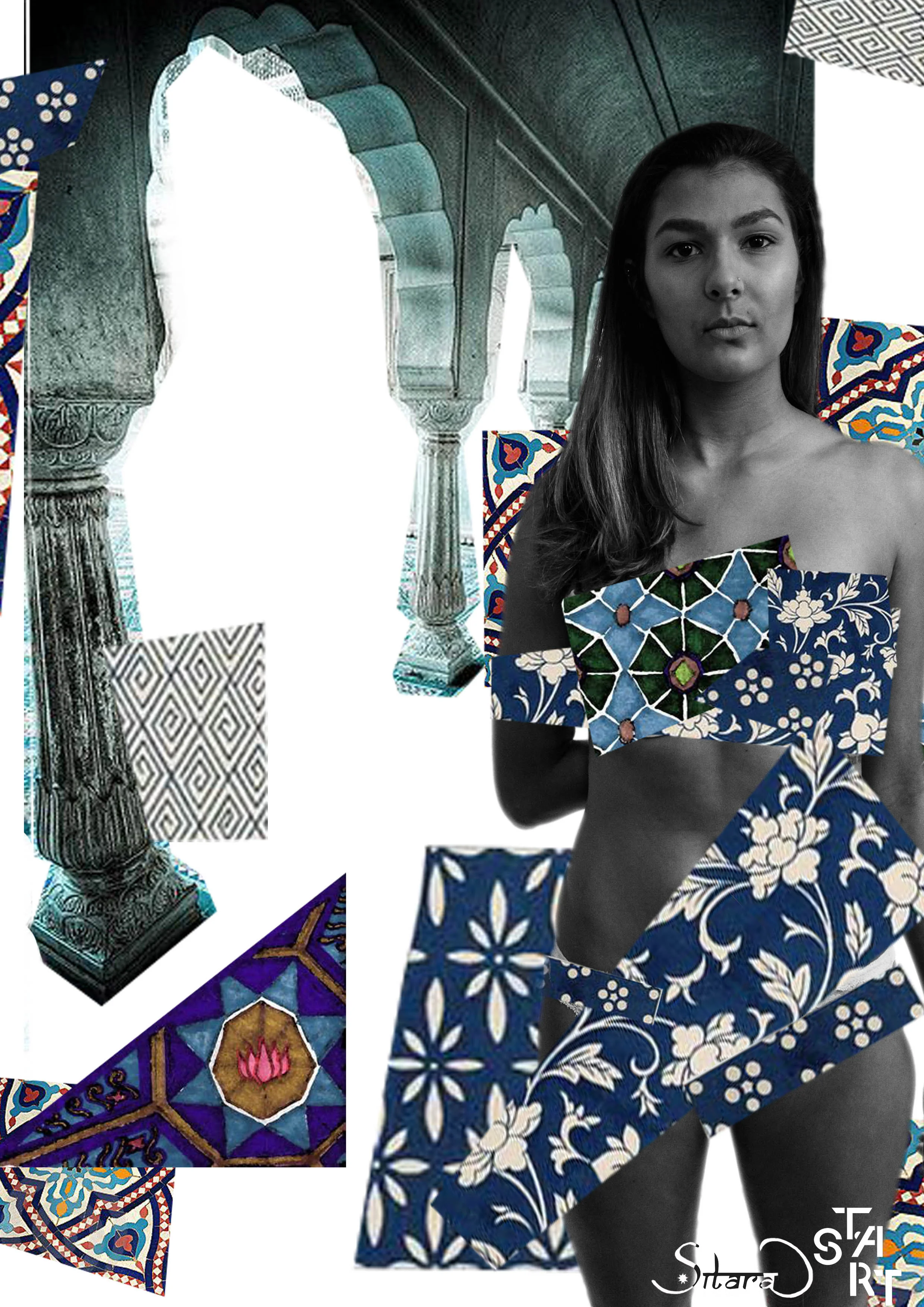 Model: Stephanie Uhlmann. Collage: Neha Luthra.
