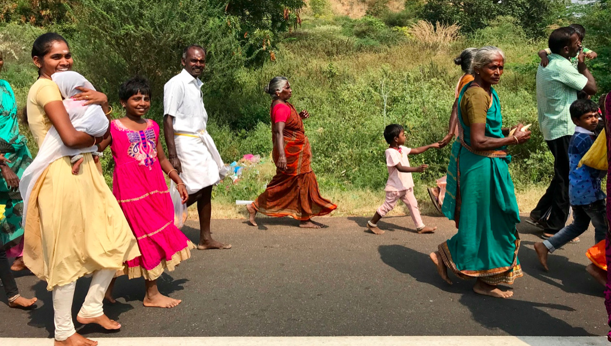People on a pilgrimage to one of the many temples in the state of Tamil Nadu. 