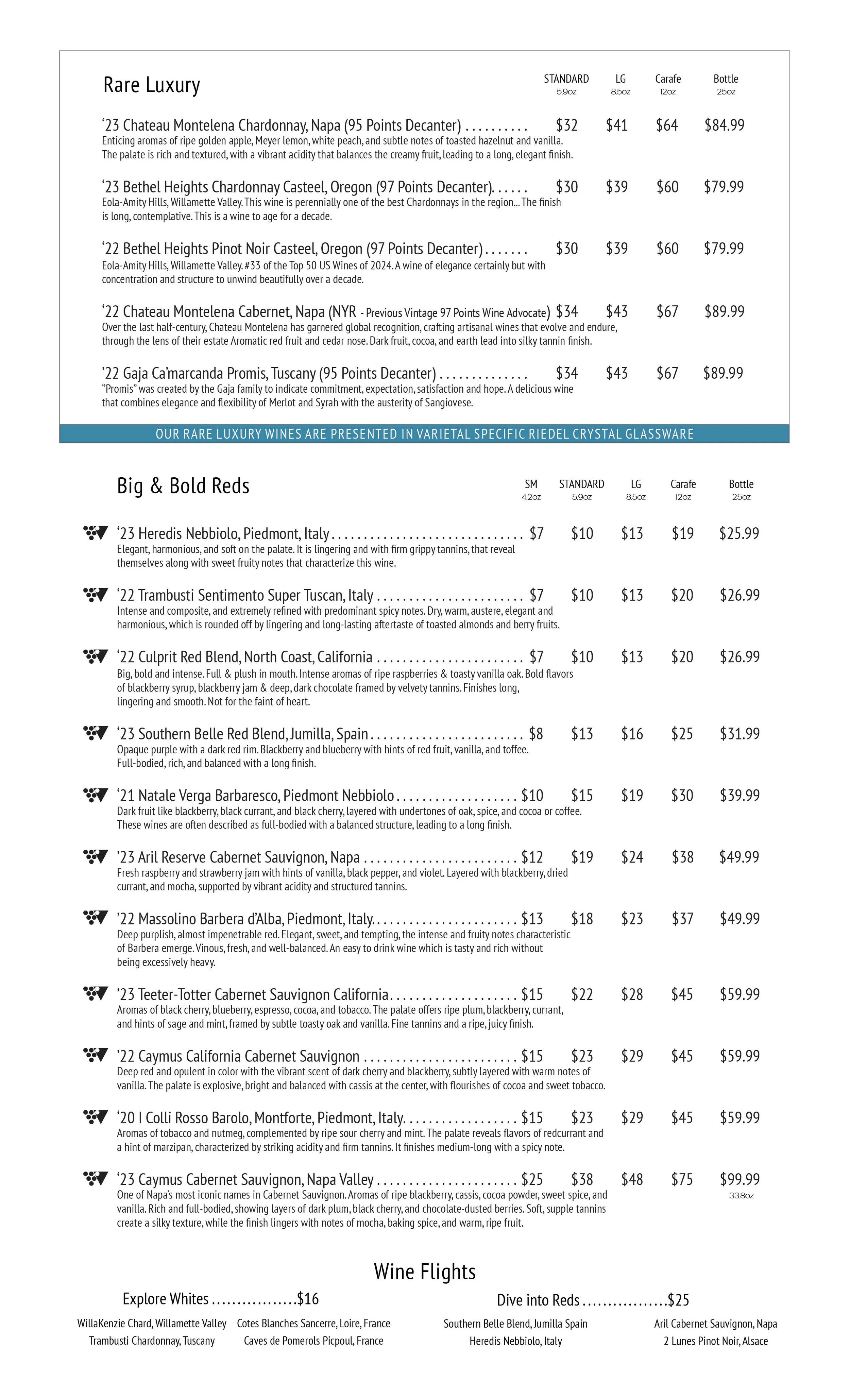 The Emerald Coast's Most Awarded wine list rare luxury wine list big bold reds and wine flights to try 4 unique wines