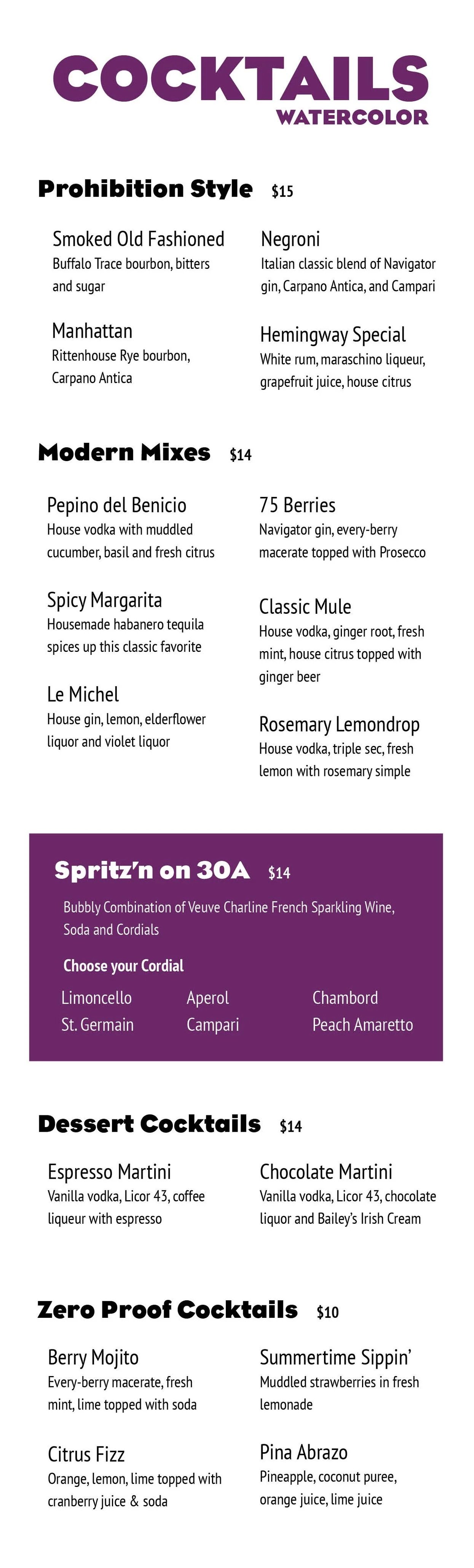 Cocktails are available at The Wine Bar Watercolor - Not Just Wine!