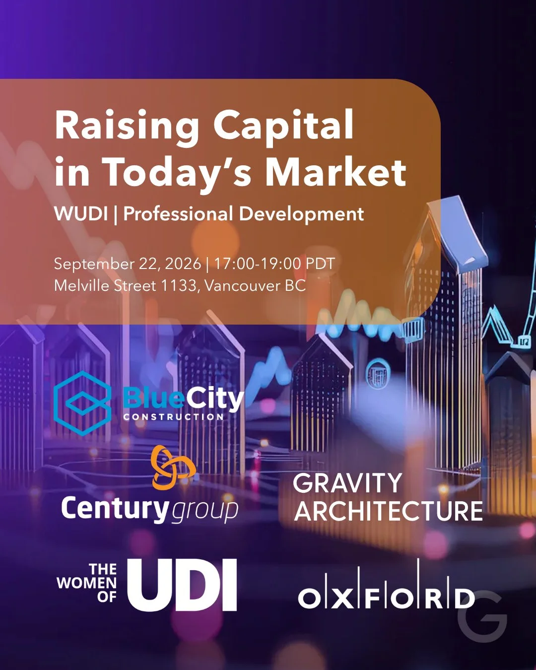 Gravity Architecture is proud to be a sponsor of Vancouver's WUDI's panel discussion this Tuesday, September 22, 2026: Raising Capital in Today's Market.⁠
⁠
"Join the Women of the Urban Development Institute for a panel discussion on how capital
