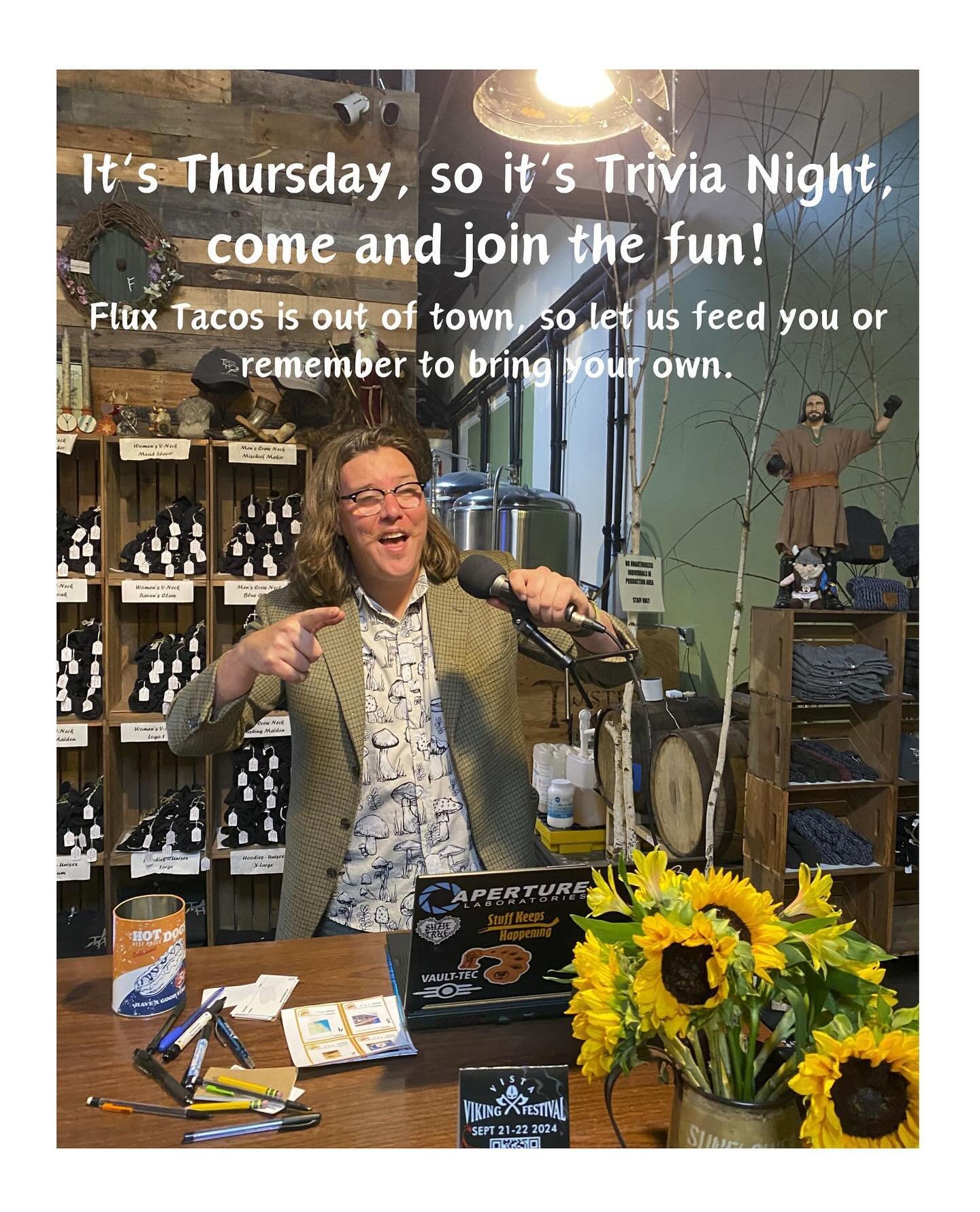 Happy Thursday all that's right, it's Thursday and that means it's TRIVIA NIGHT at Twisted Horn hosted by Michael Ambriz and @gamenightlive Unfortunately, @fluxtacos will be out of town so let us feed you or remember to bring something for your self.