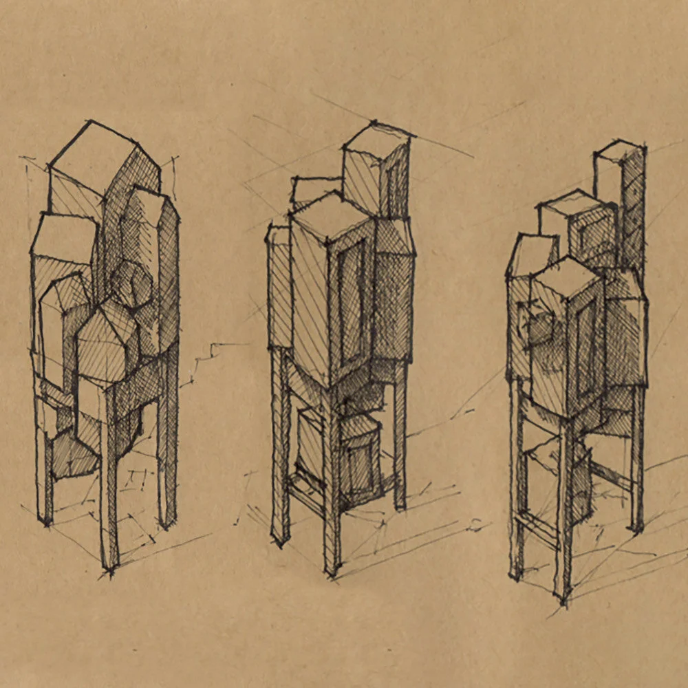A few early process concept sketches of the furniture sculpture