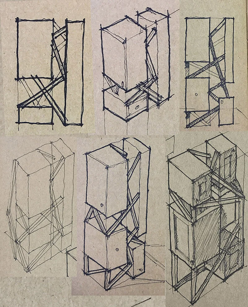 Early concept sketches for the modern tea chest