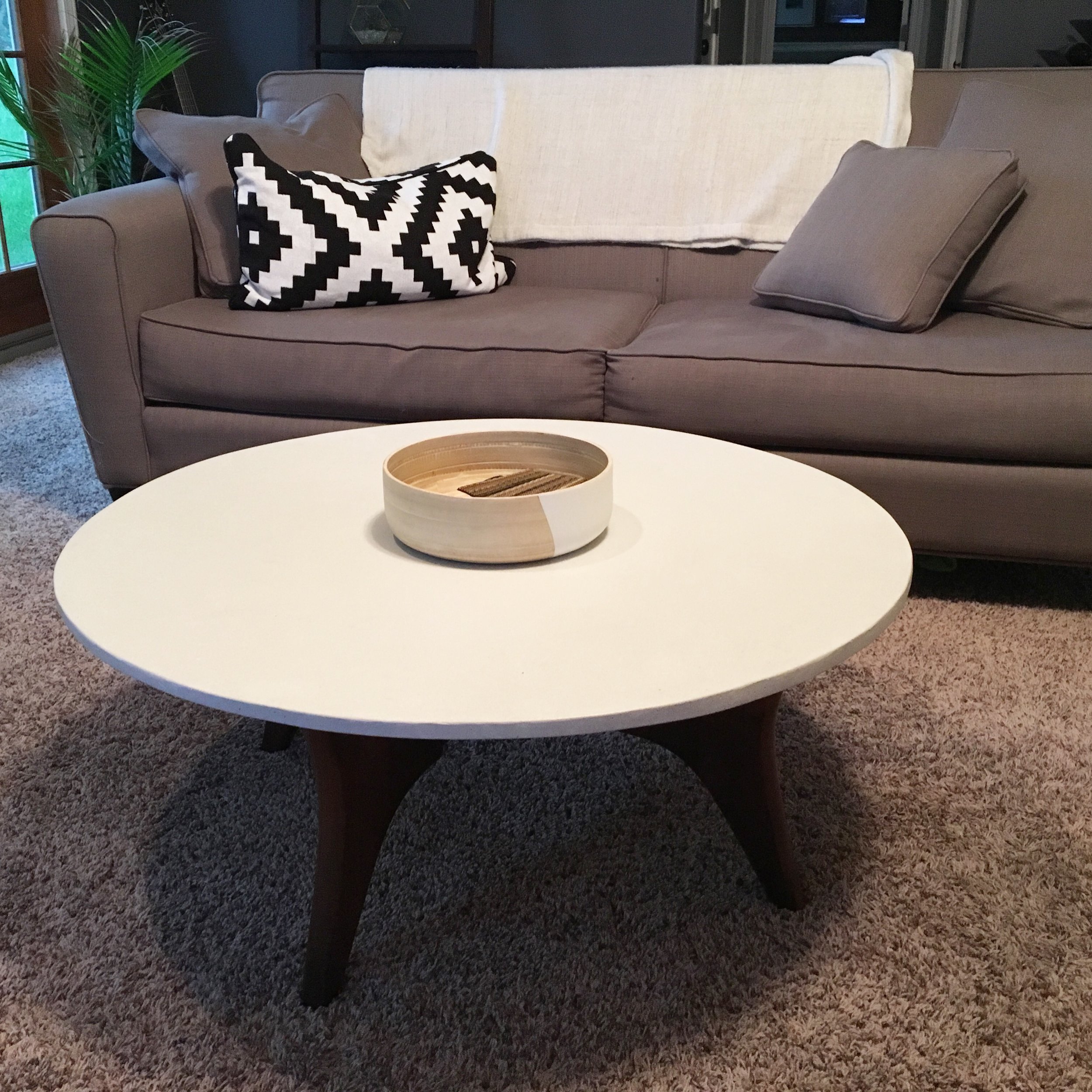 Alabaster white concrete mid century modern coffee table